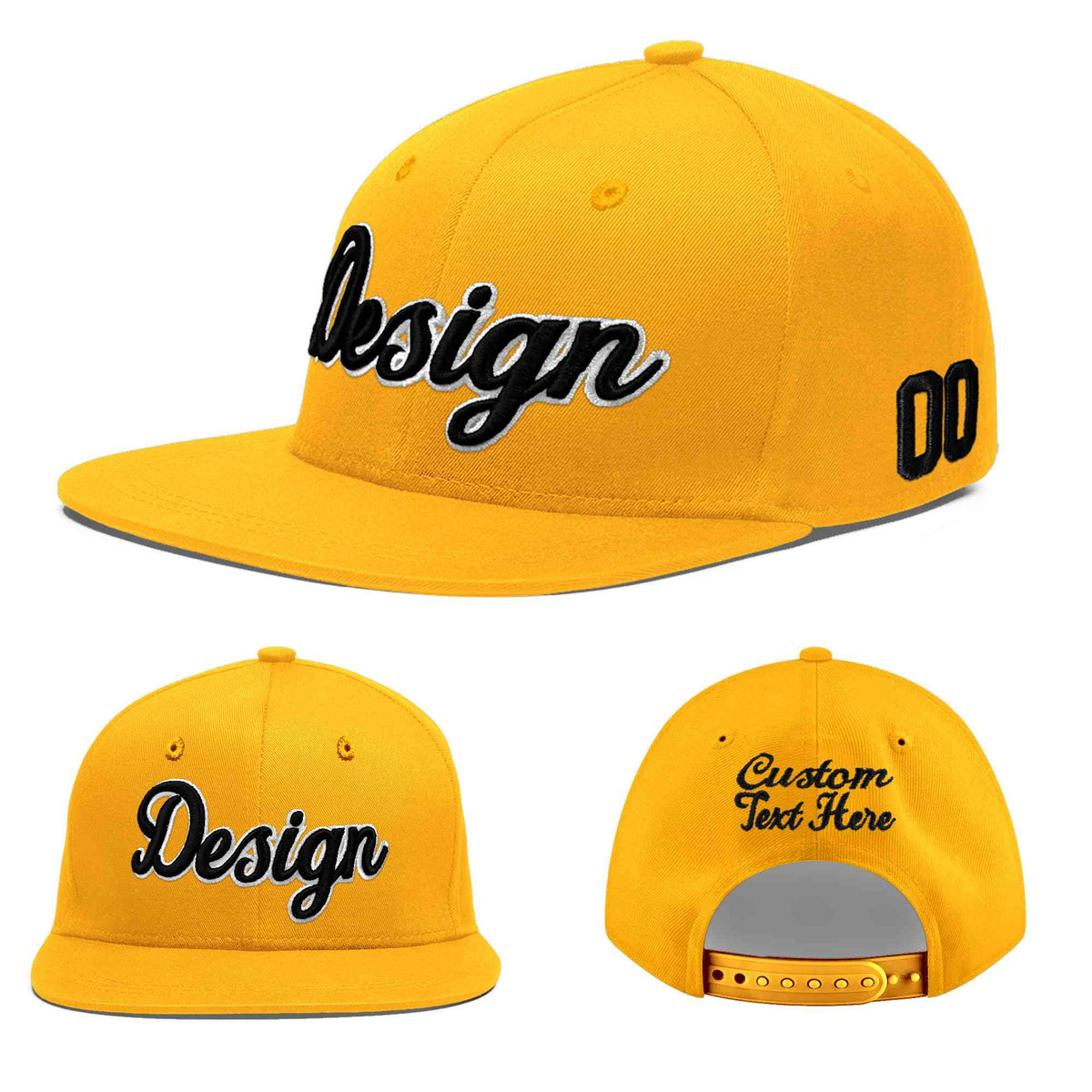 Custom Yellow 3D Puff Embroidery Flat Embroidery Casual Sport Baseball Cap
