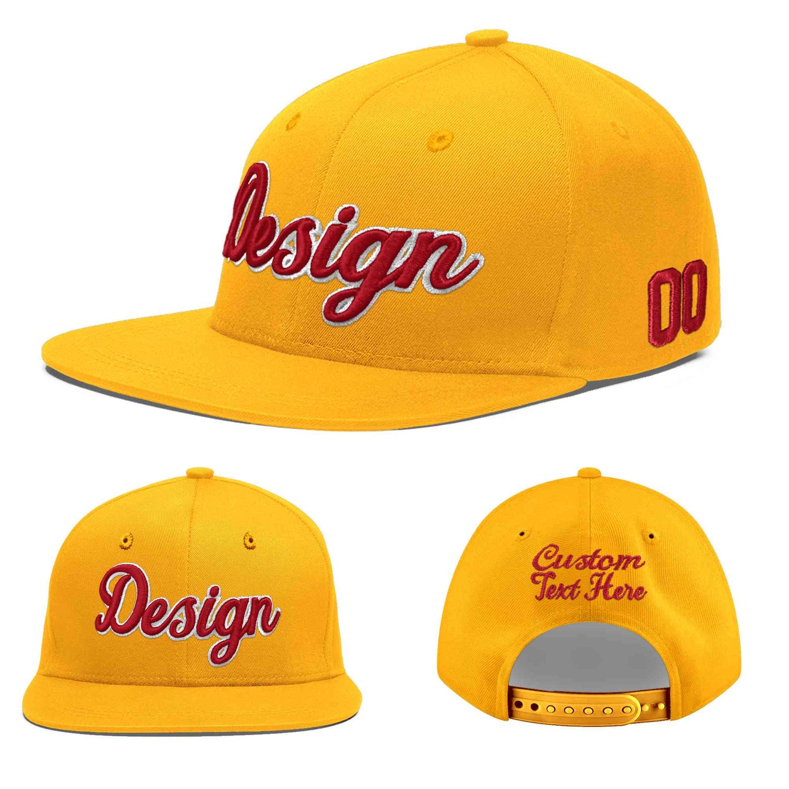 Custom Yellow 3D Puff Embroidery Flat Embroidery Casual Sport Baseball Cap
