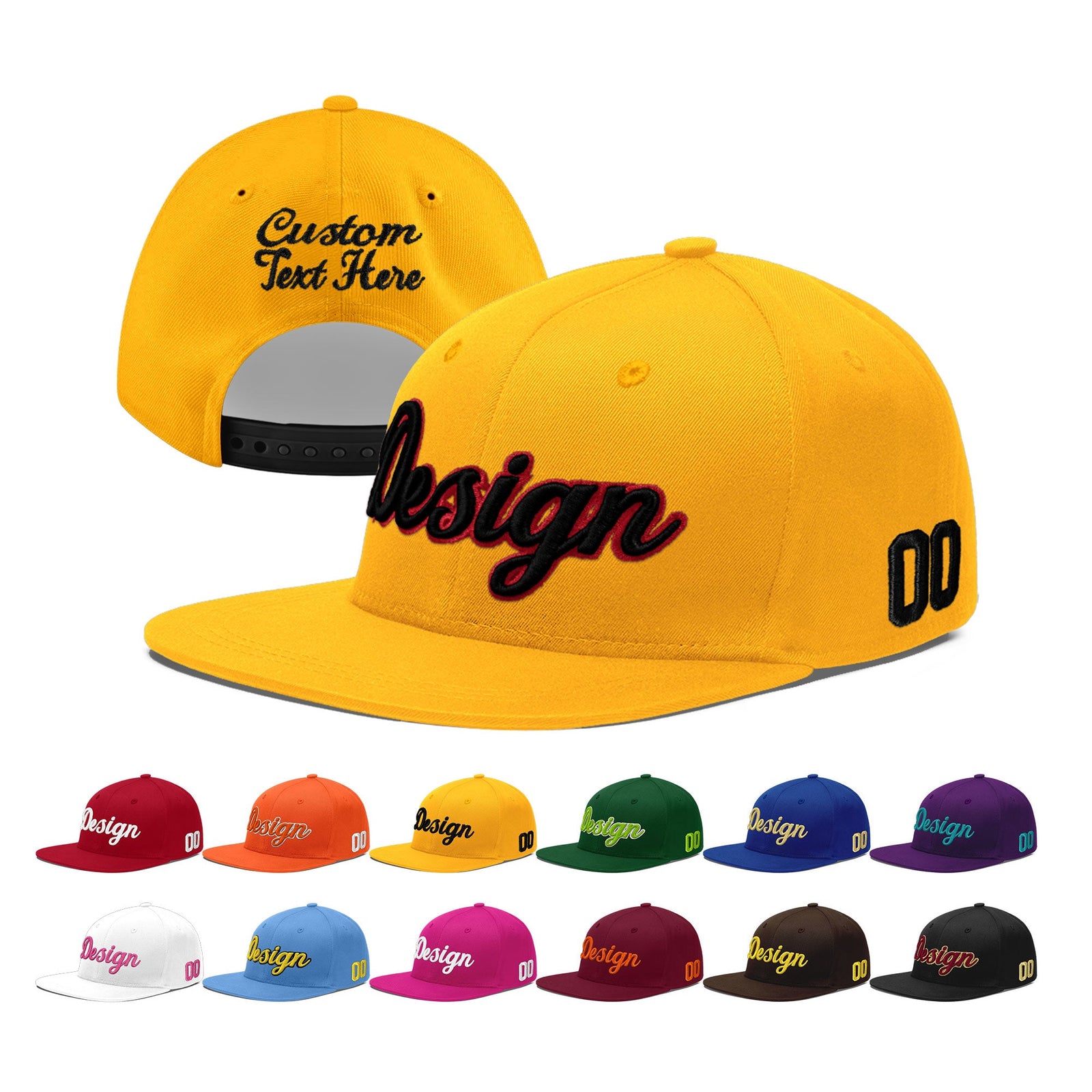 Custom Yellow 3D Puff Embroidery Flat Embroidery Casual Sport Baseball Cap
