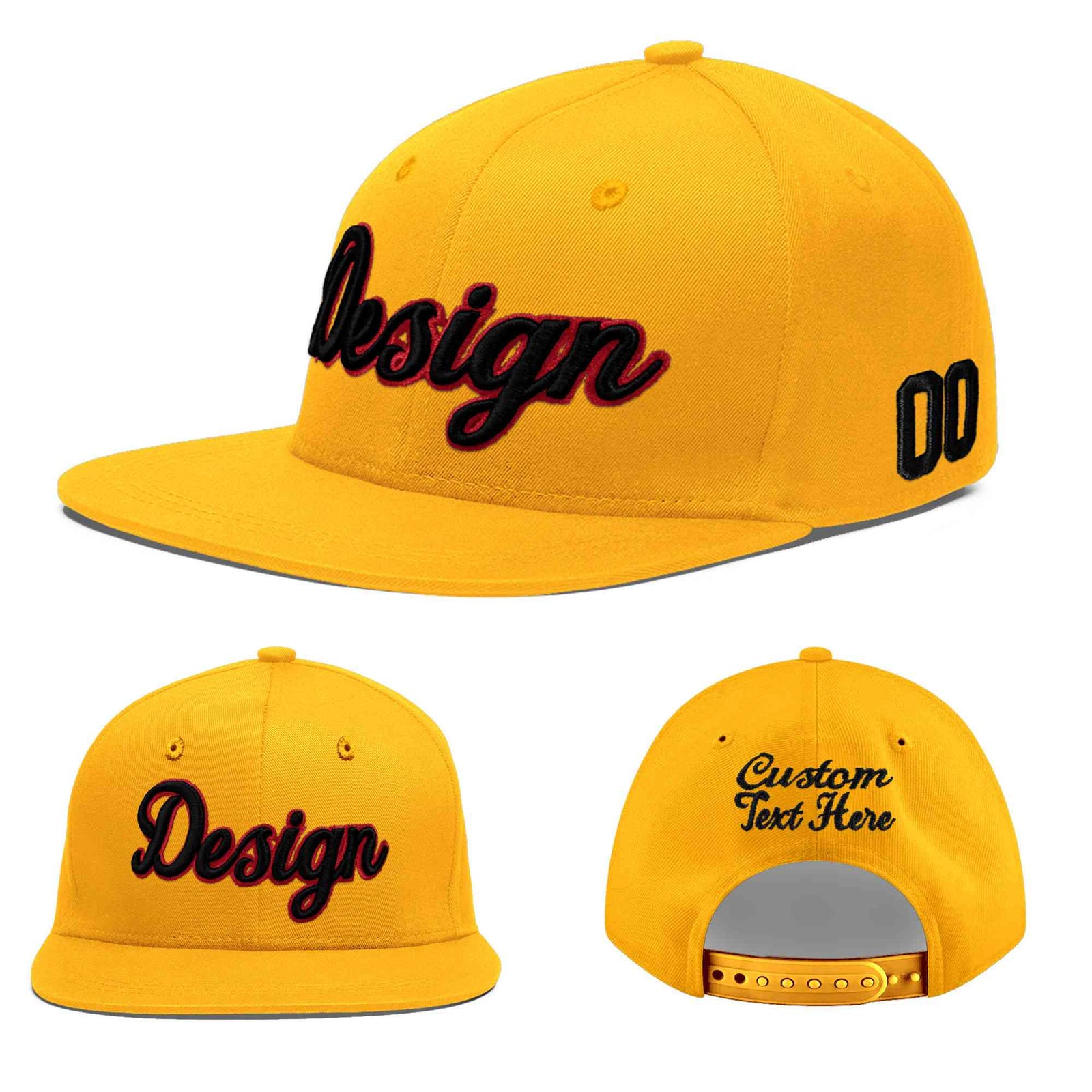 Custom Yellow 3D Puff Embroidery Flat Embroidery Casual Sport Baseball Cap