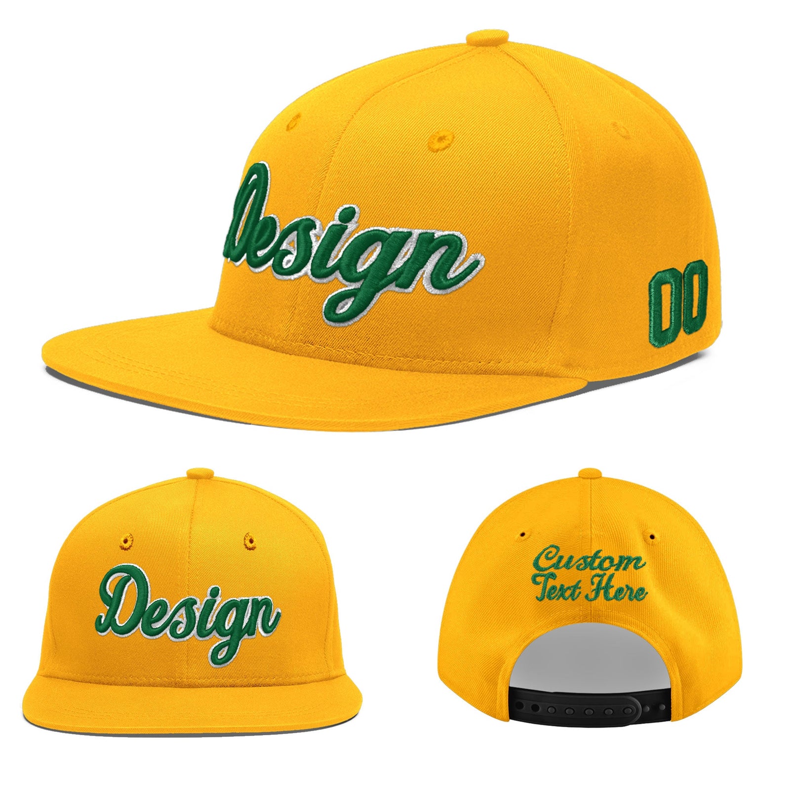 Custom Yellow 3D Puff Embroidery Flat Embroidery Casual Sport Baseball Cap