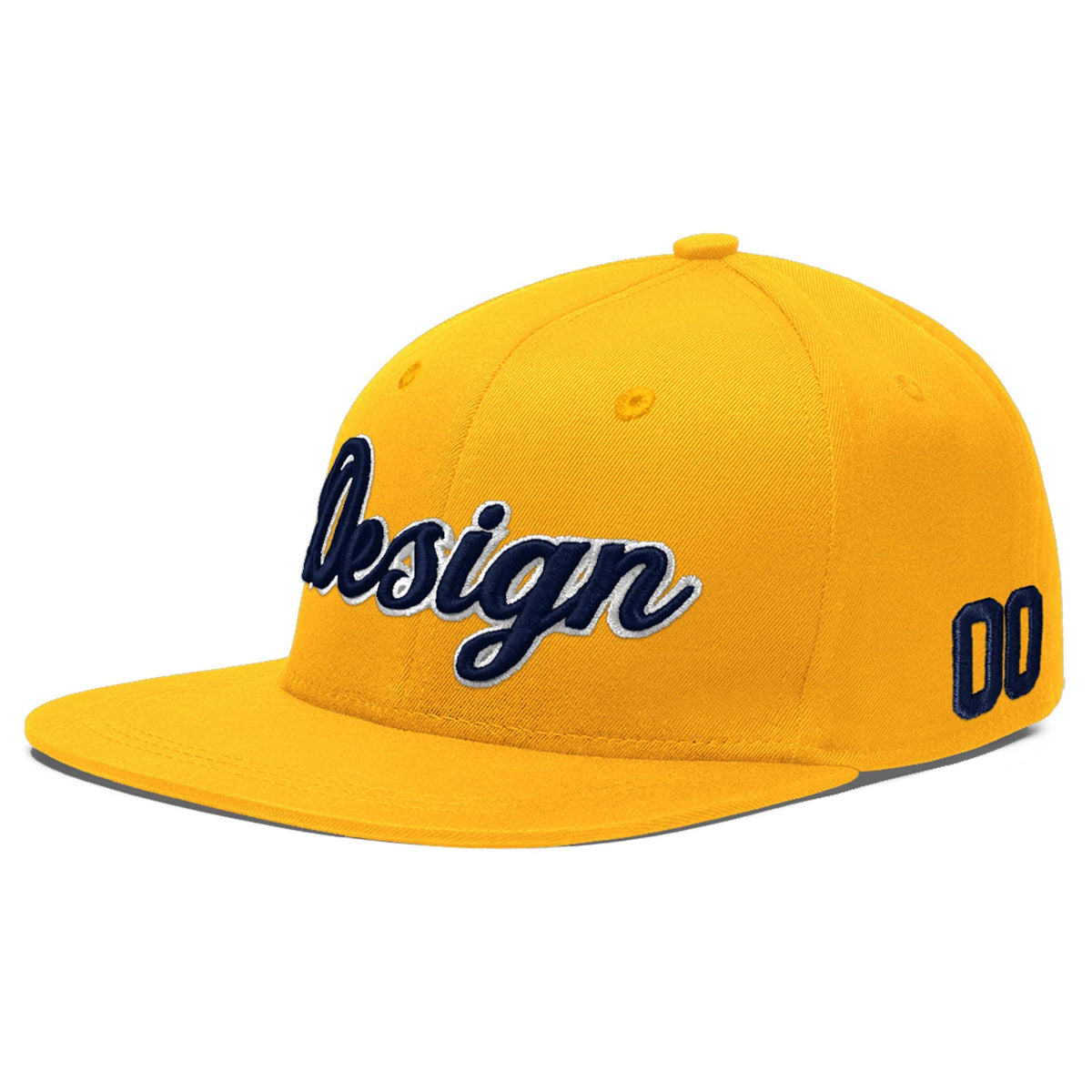 Custom Yellow 3D Puff Embroidery Flat Embroidery Casual Sport Baseball Cap