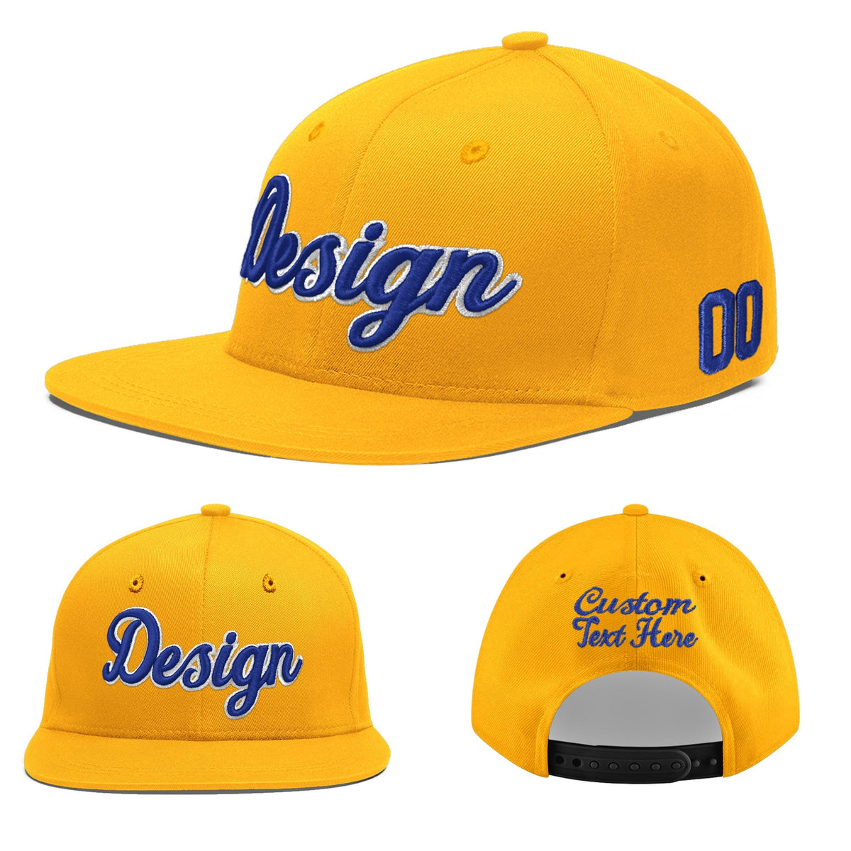 Custom Yellow 3D Puff Embroidery Flat Embroidery Casual Sport Baseball Cap