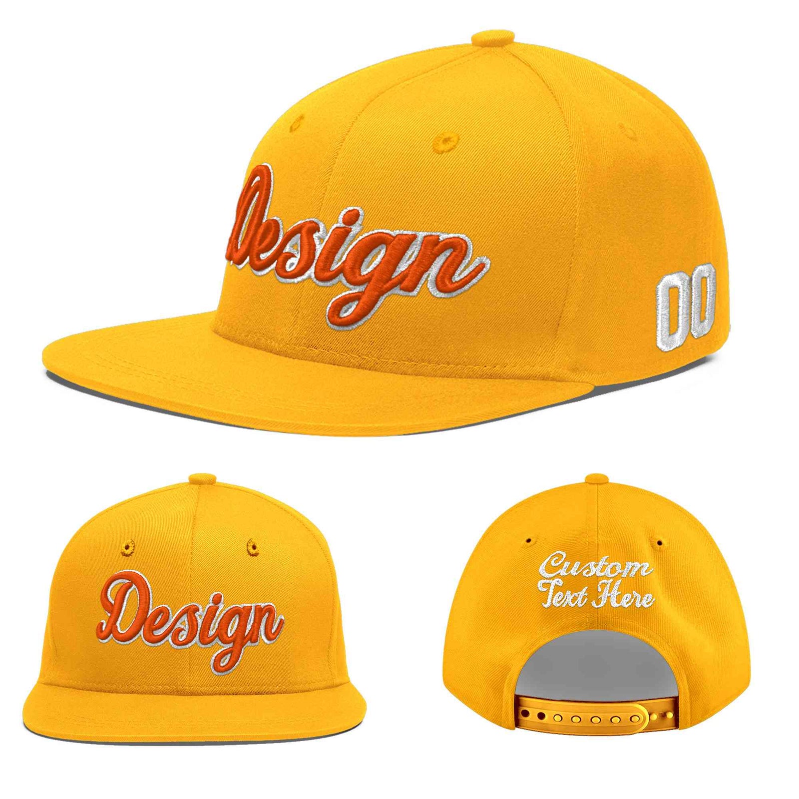 Custom Yellow 3D Puff Embroidery Flat Embroidery Casual Sport Baseball Cap