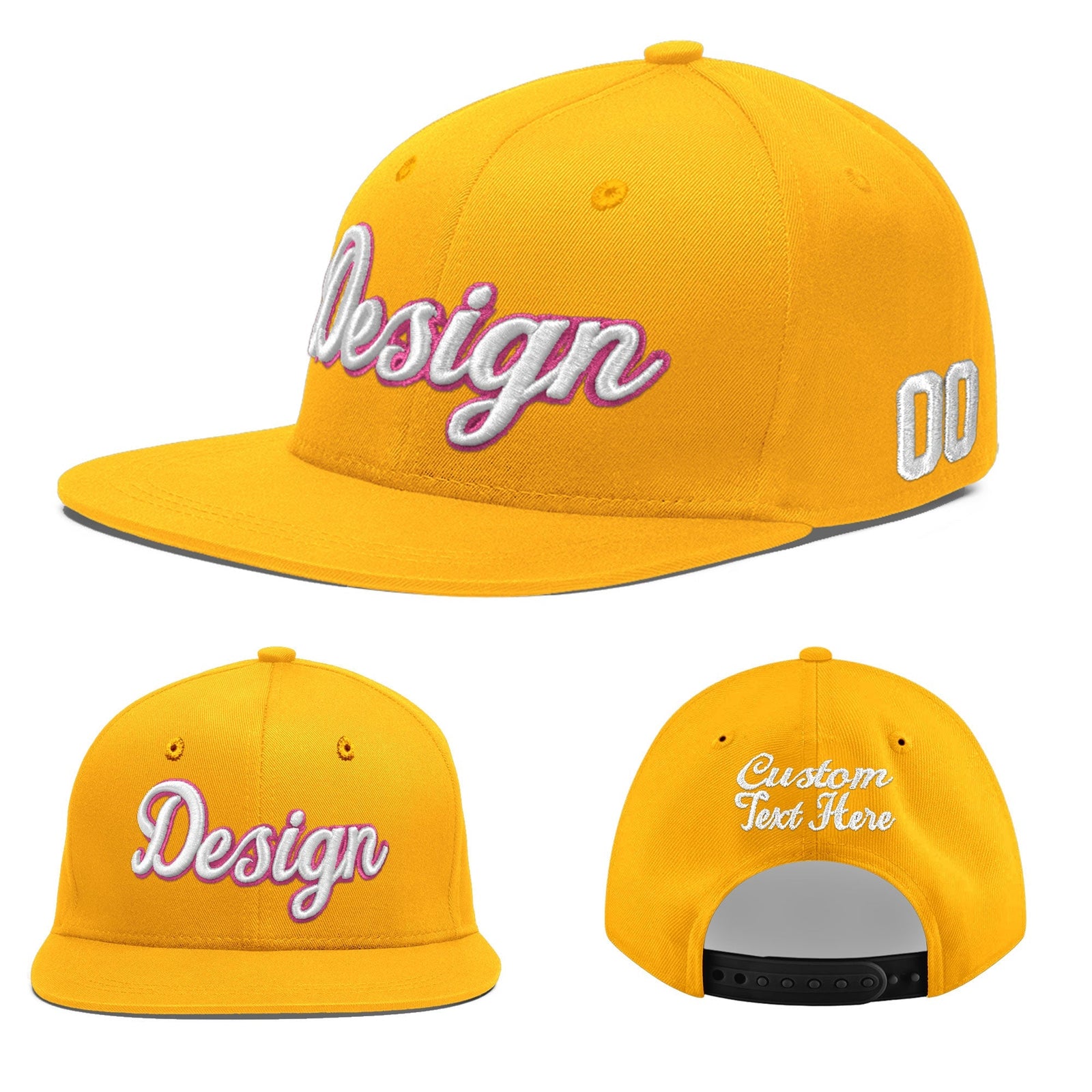 Custom Yellow 3D Puff Embroidery Flat Embroidery Casual Sport Baseball Cap