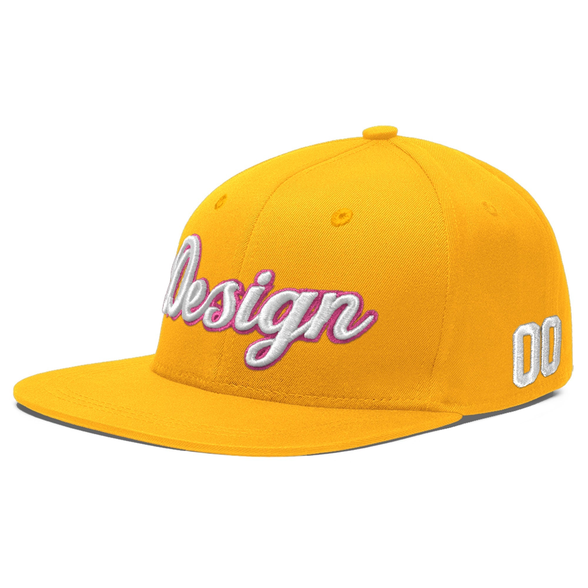 Custom Yellow 3D Puff Embroidery Flat Embroidery Casual Sport Baseball Cap