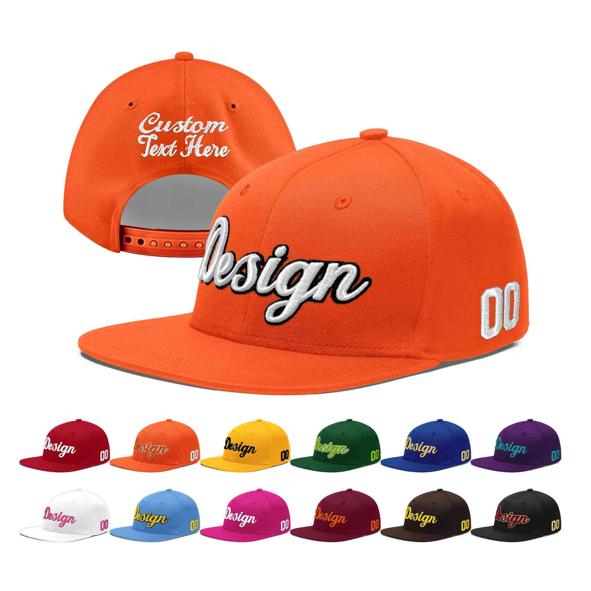 Custom Orange 3D Puff Embroidery Flat Embroidery Casual Sport Baseball Cap