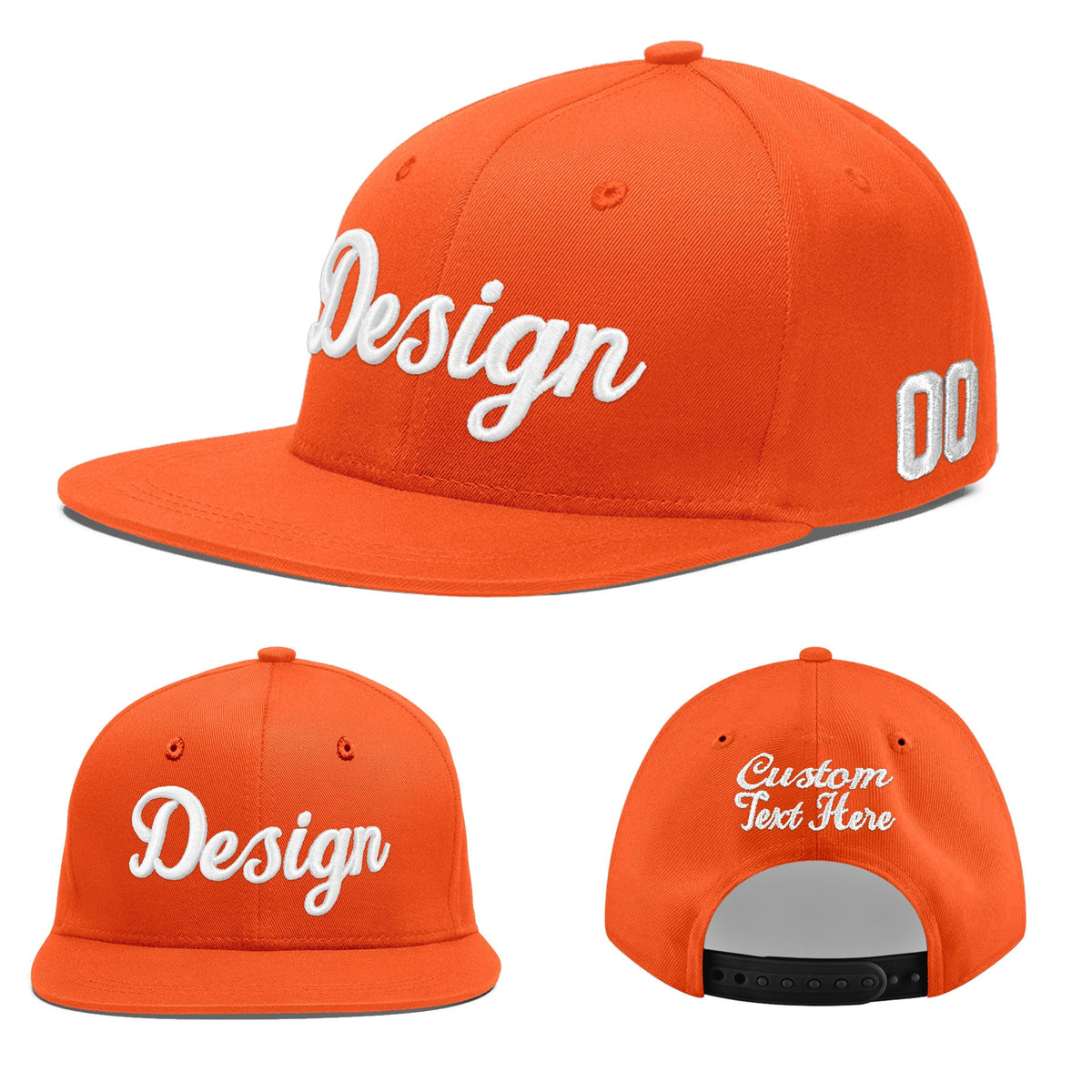 Custom Orange 3D Puff Embroidery Flat Embroidery Casual Sport Baseball Cap