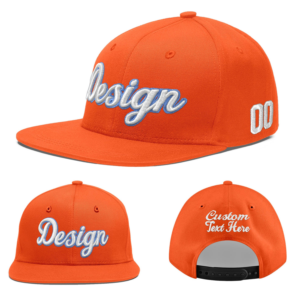 Custom Orange 3D Puff Embroidery Flat Embroidery Casual Sport Baseball Cap