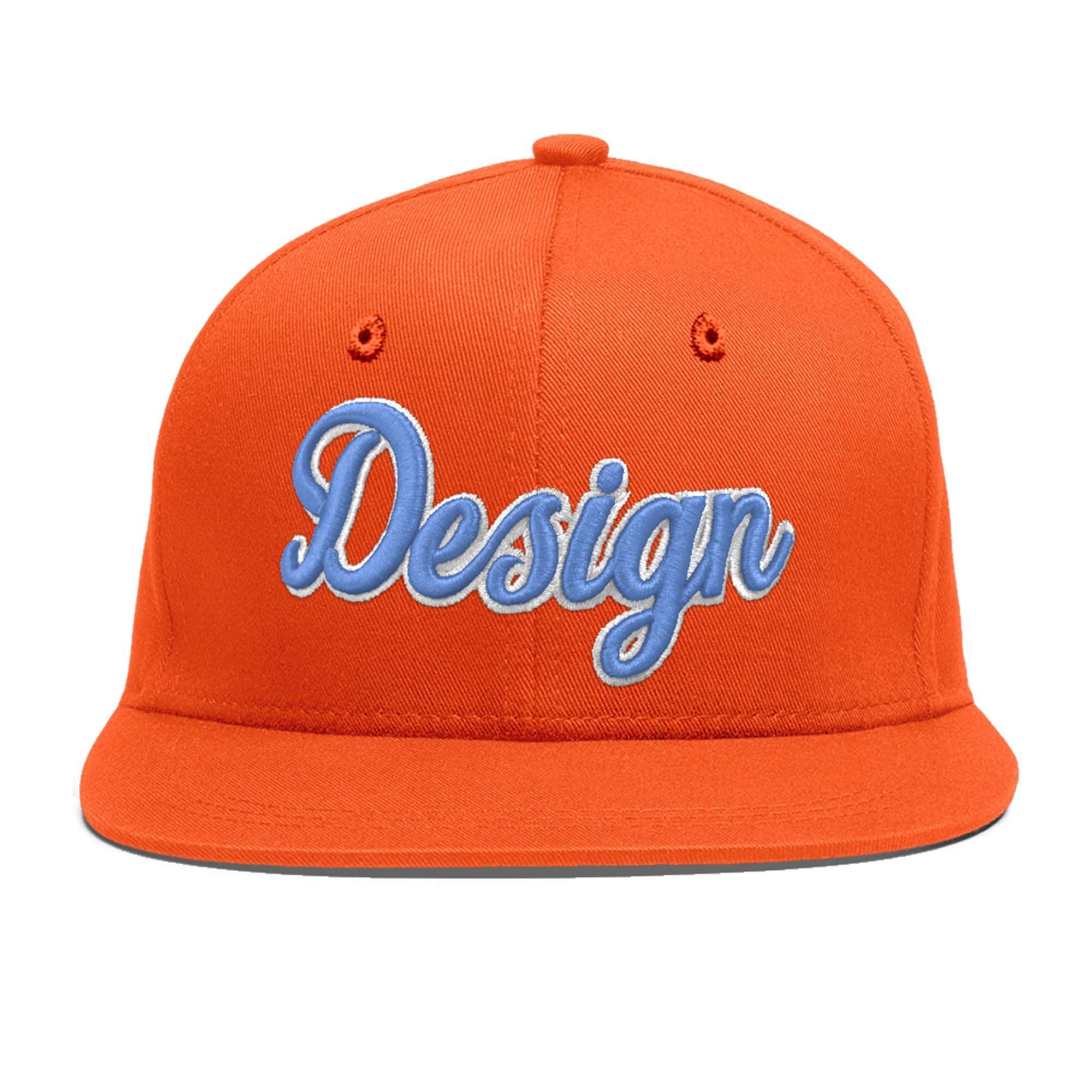 Custom Orange 3D Puff Embroidery Flat Embroidery Casual Sport Baseball Cap