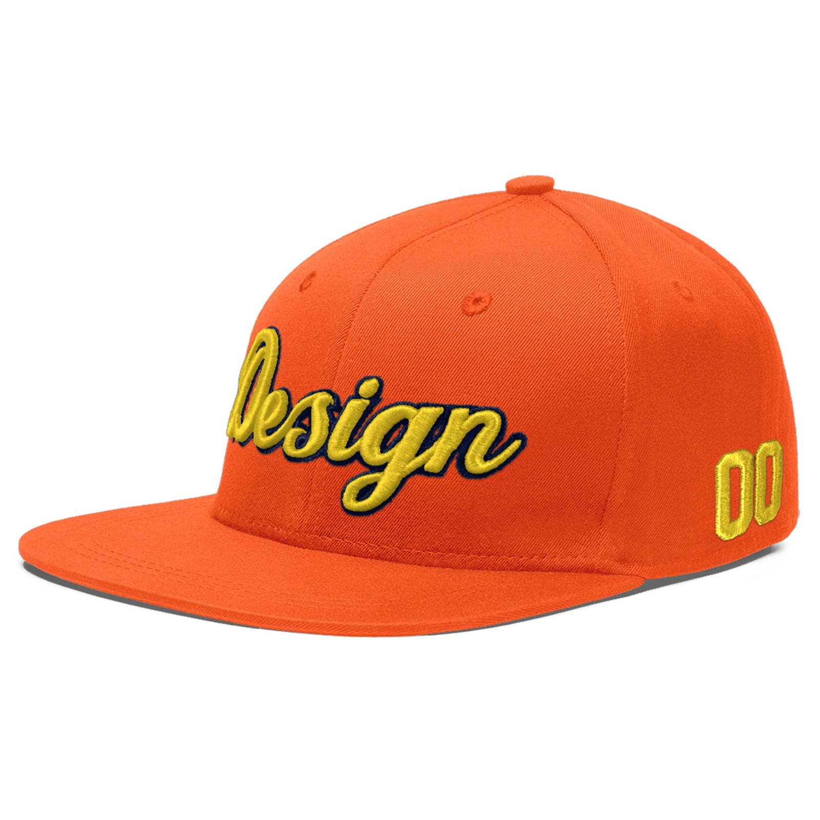 Custom Orange 3D Puff Embroidery Flat Embroidery Casual Sport Baseball Cap