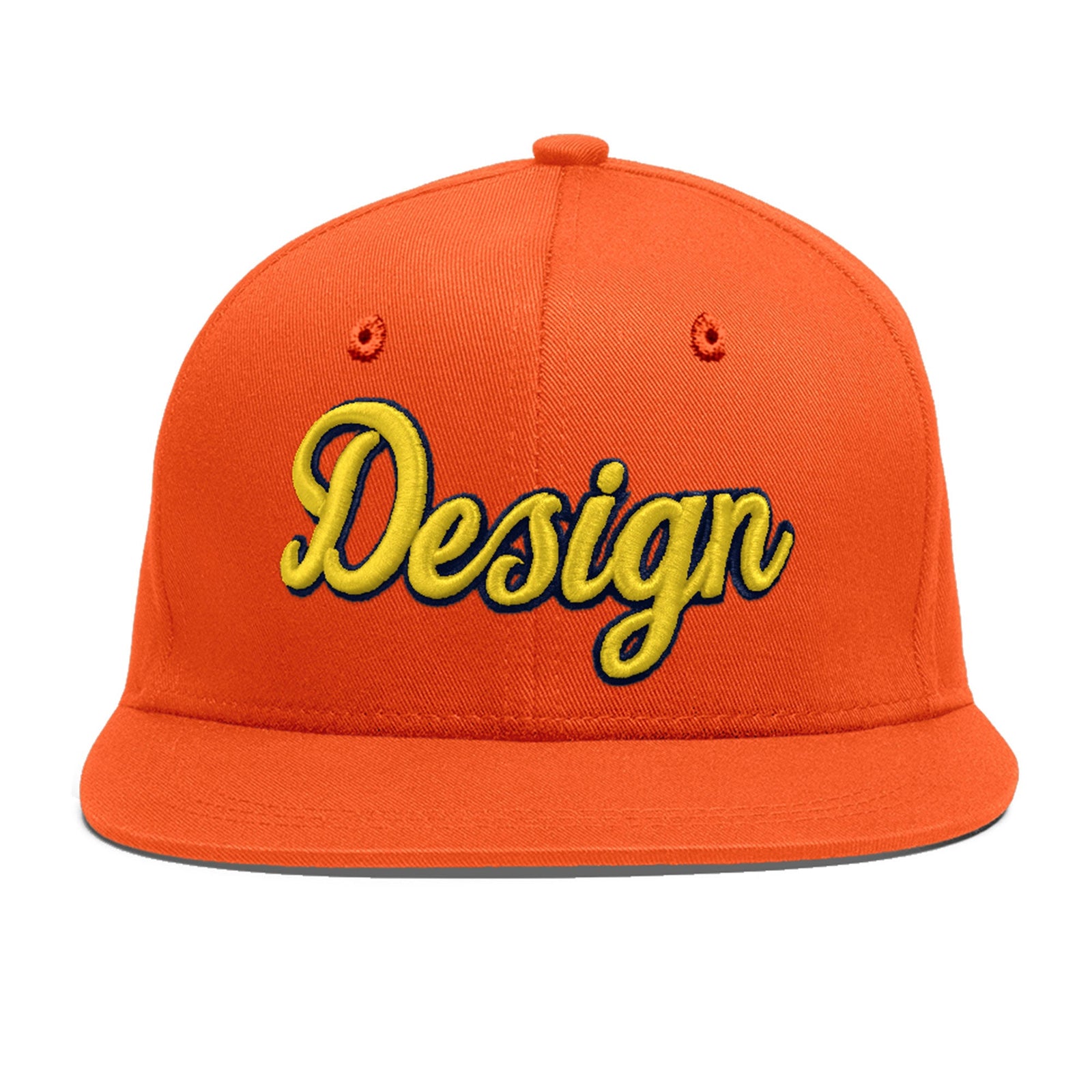 Custom Orange 3D Puff Embroidery Flat Embroidery Casual Sport Baseball Cap