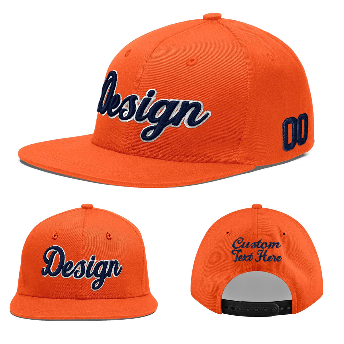 Custom Orange 3D Puff Embroidery Flat Embroidery Casual Sport Baseball Cap