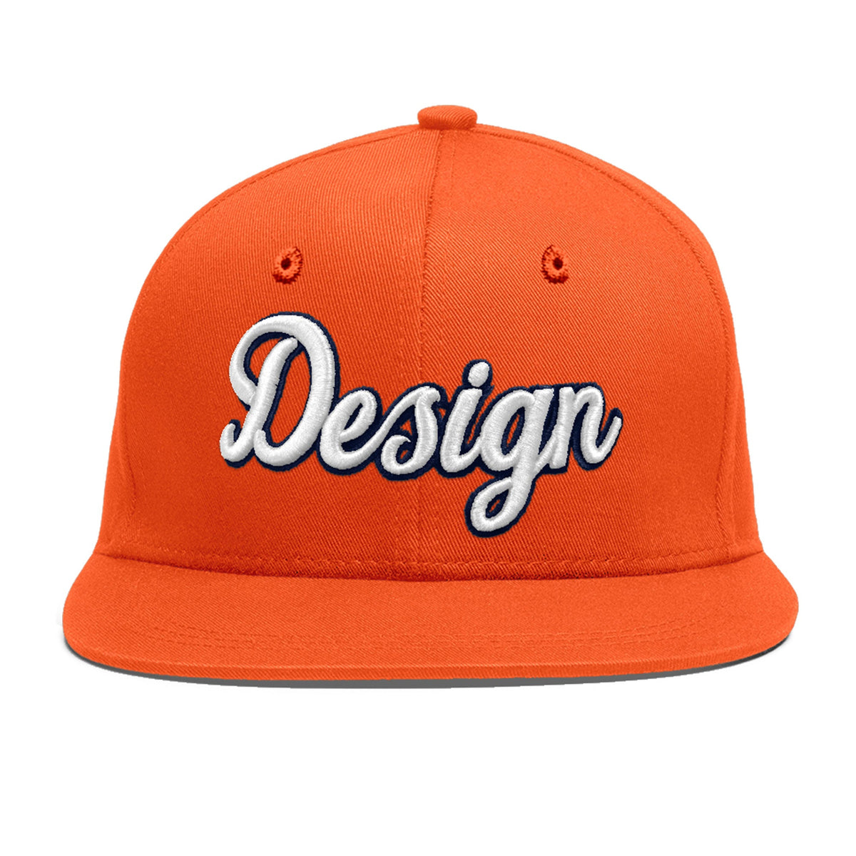 Custom Orange 3D Puff Embroidery Flat Embroidery Casual Sport Baseball Cap