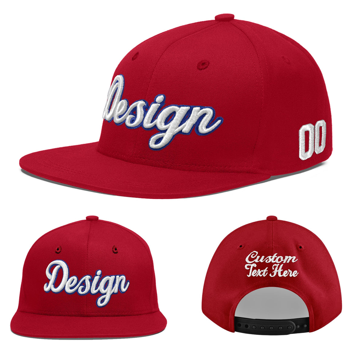 Custom Red 3D Puff Embroidery Flat Embroidery Casual Sport Baseball Cap