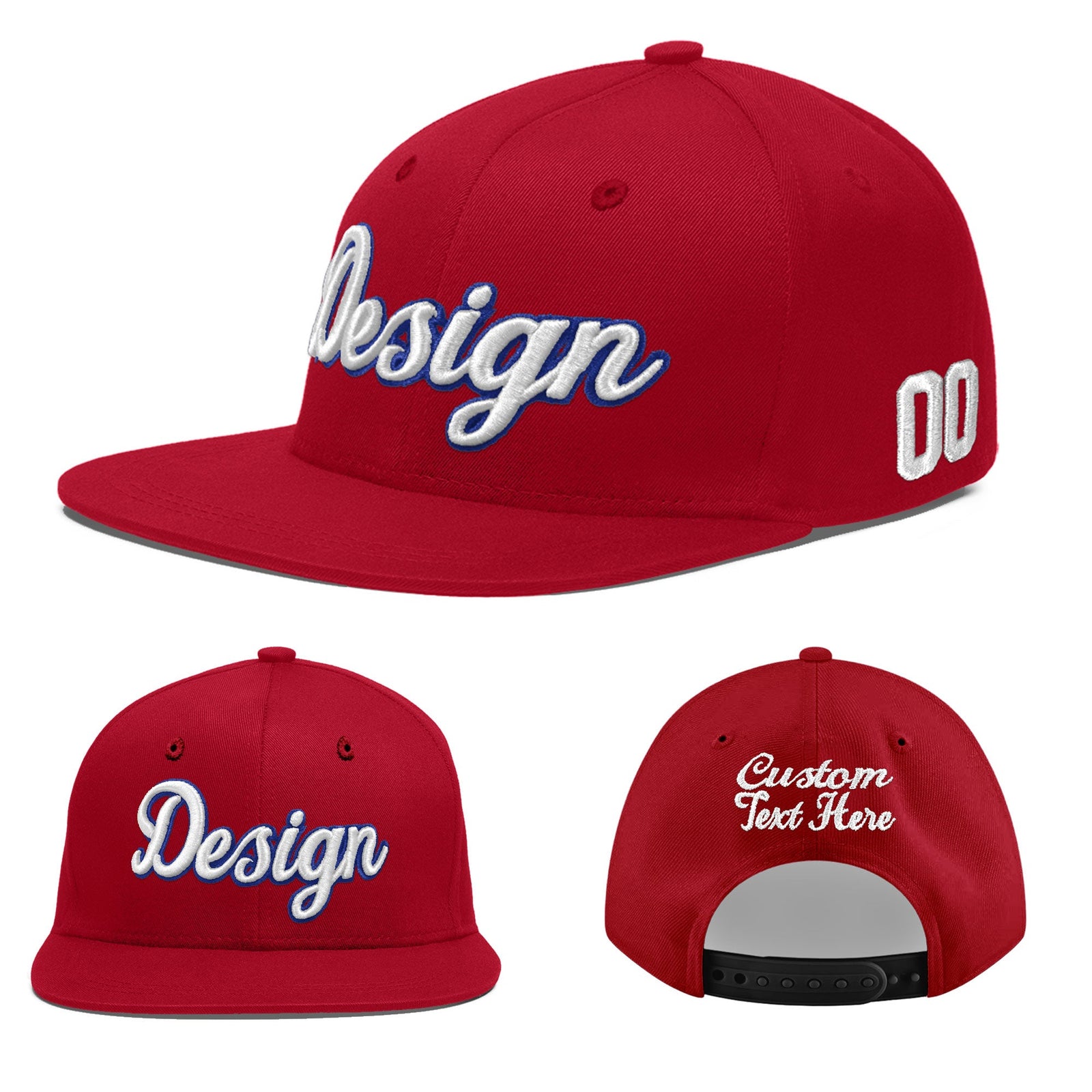 Custom Red 3D Puff Embroidery Flat Embroidery Casual Sport Baseball Cap