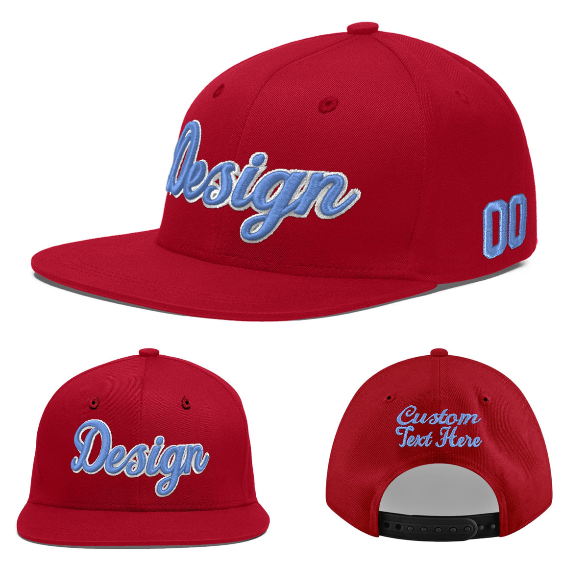 Custom Red 3D Puff Embroidery Flat Embroidery Casual Sport Baseball Cap