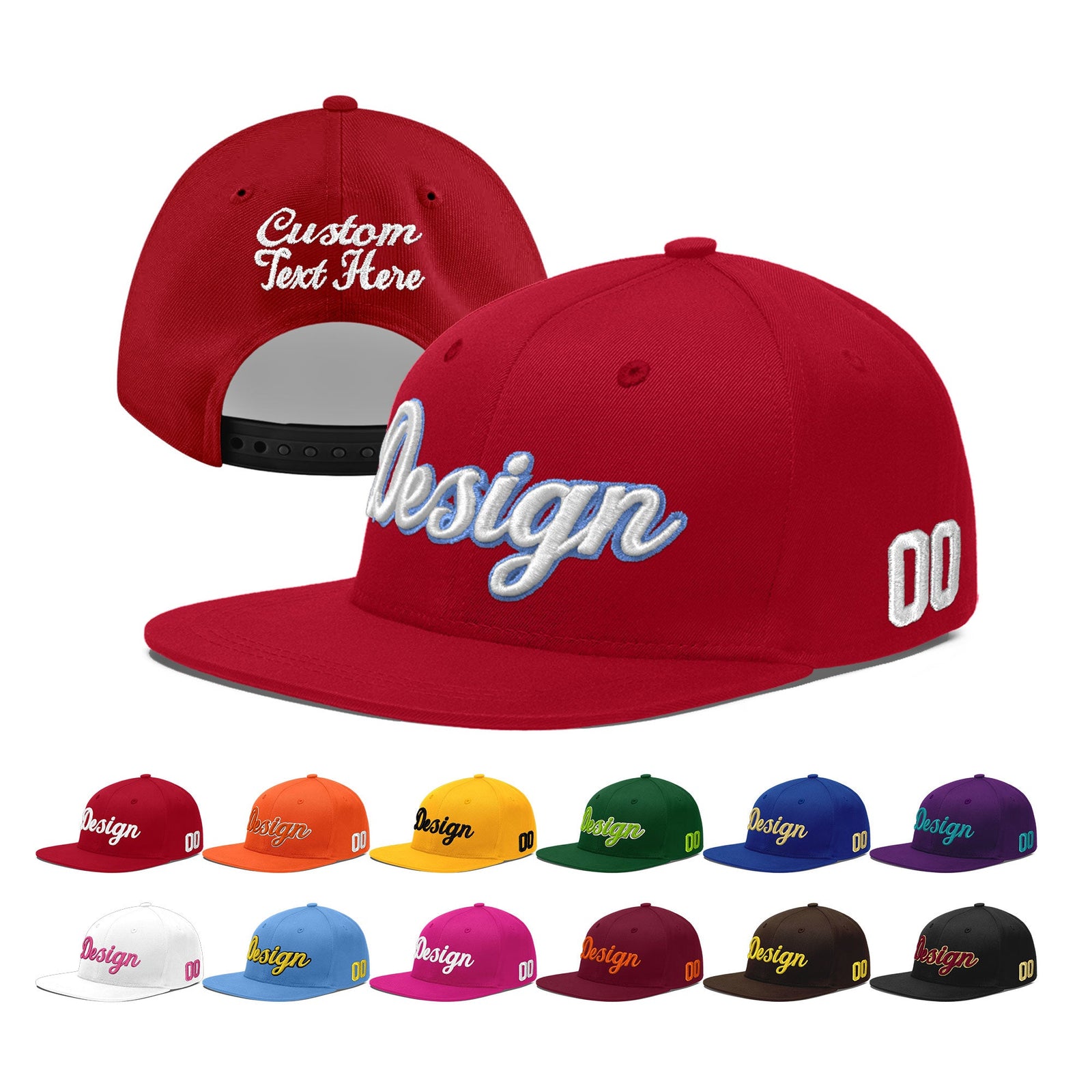 Custom Red 3D Puff Embroidery Flat Embroidery Casual Sport Baseball Cap