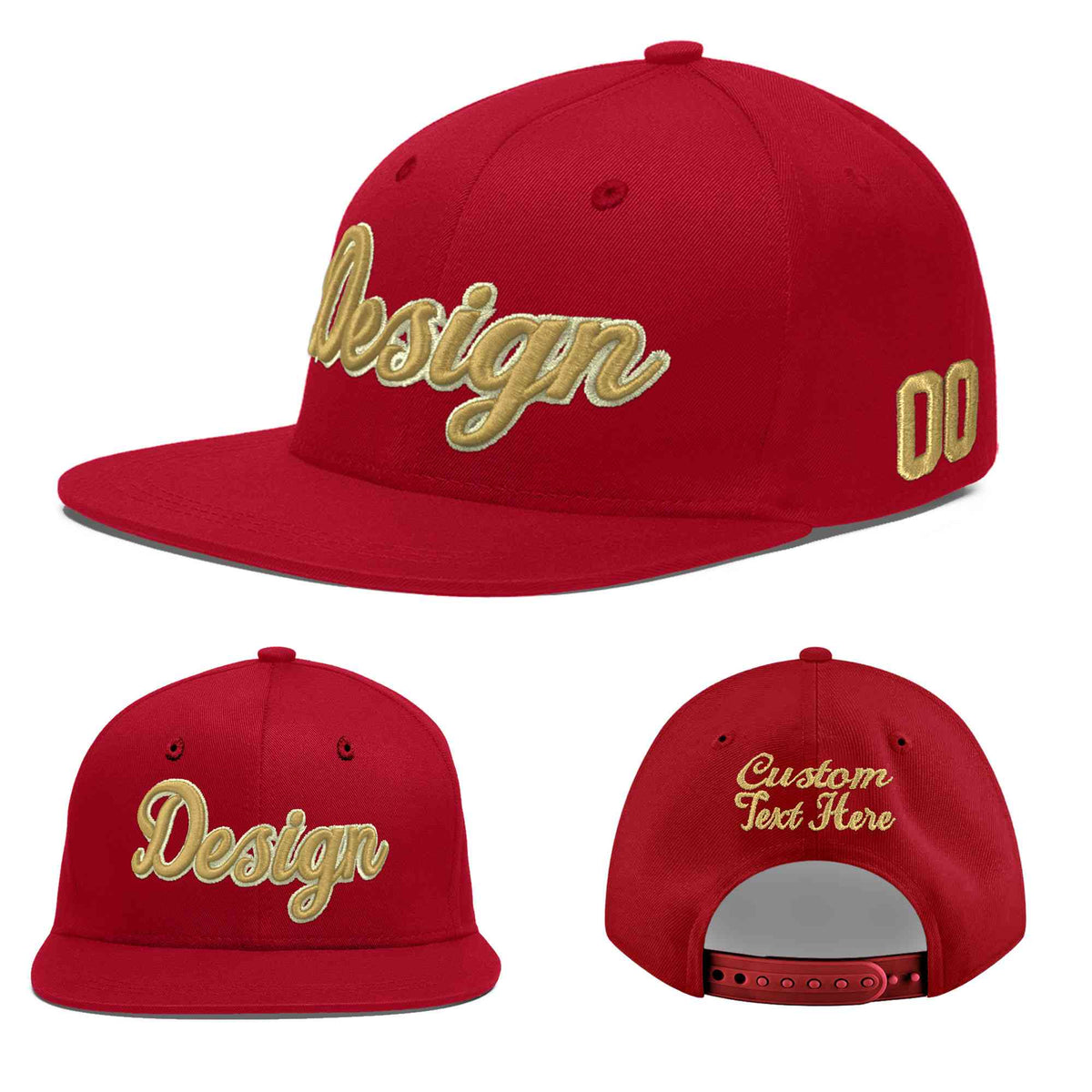 Custom Red 3D Puff Embroidery Flat Embroidery Casual Sport Baseball Cap
