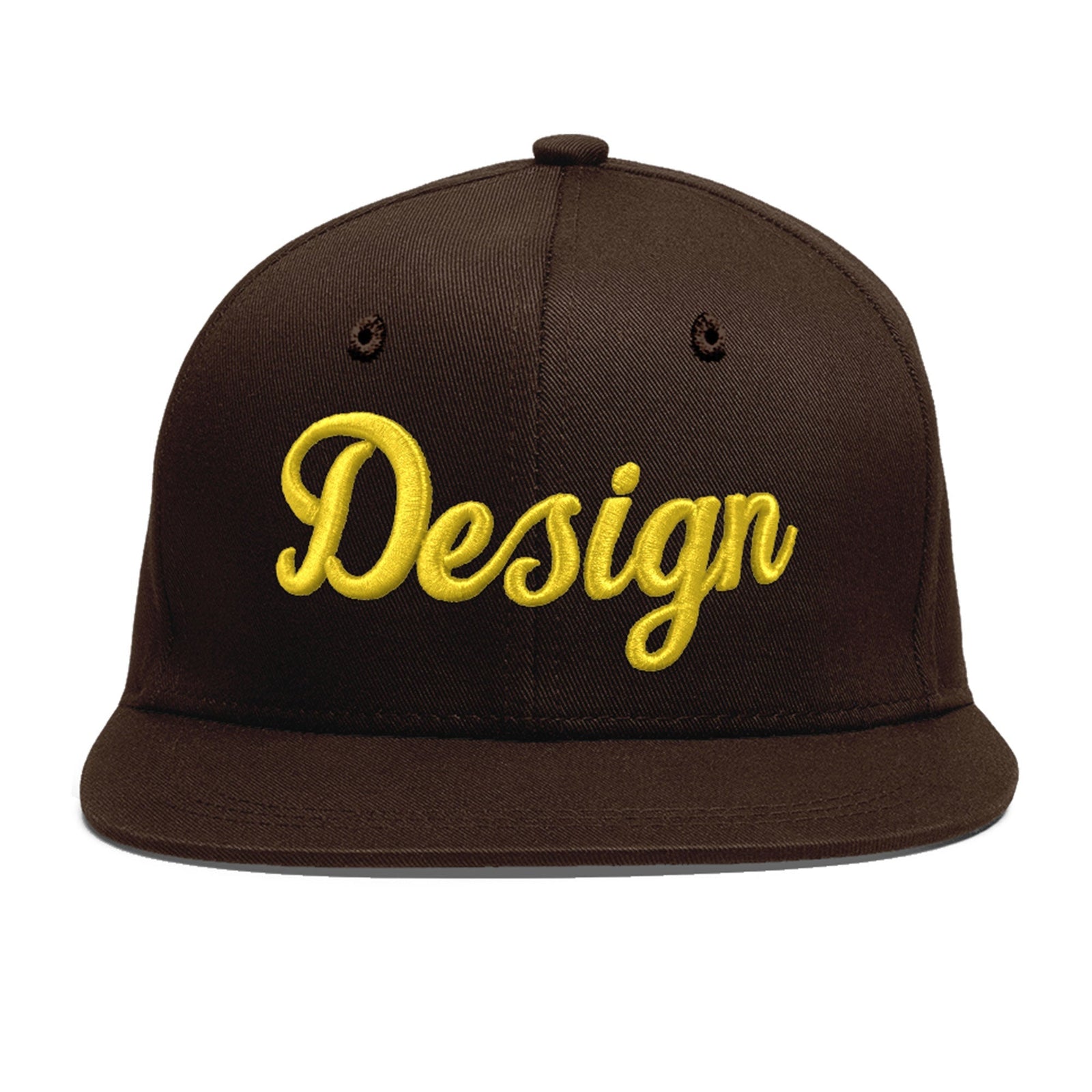 Custom Brown 3D Puff Embroidery Flat Embroidery Casual Sport Baseball Cap