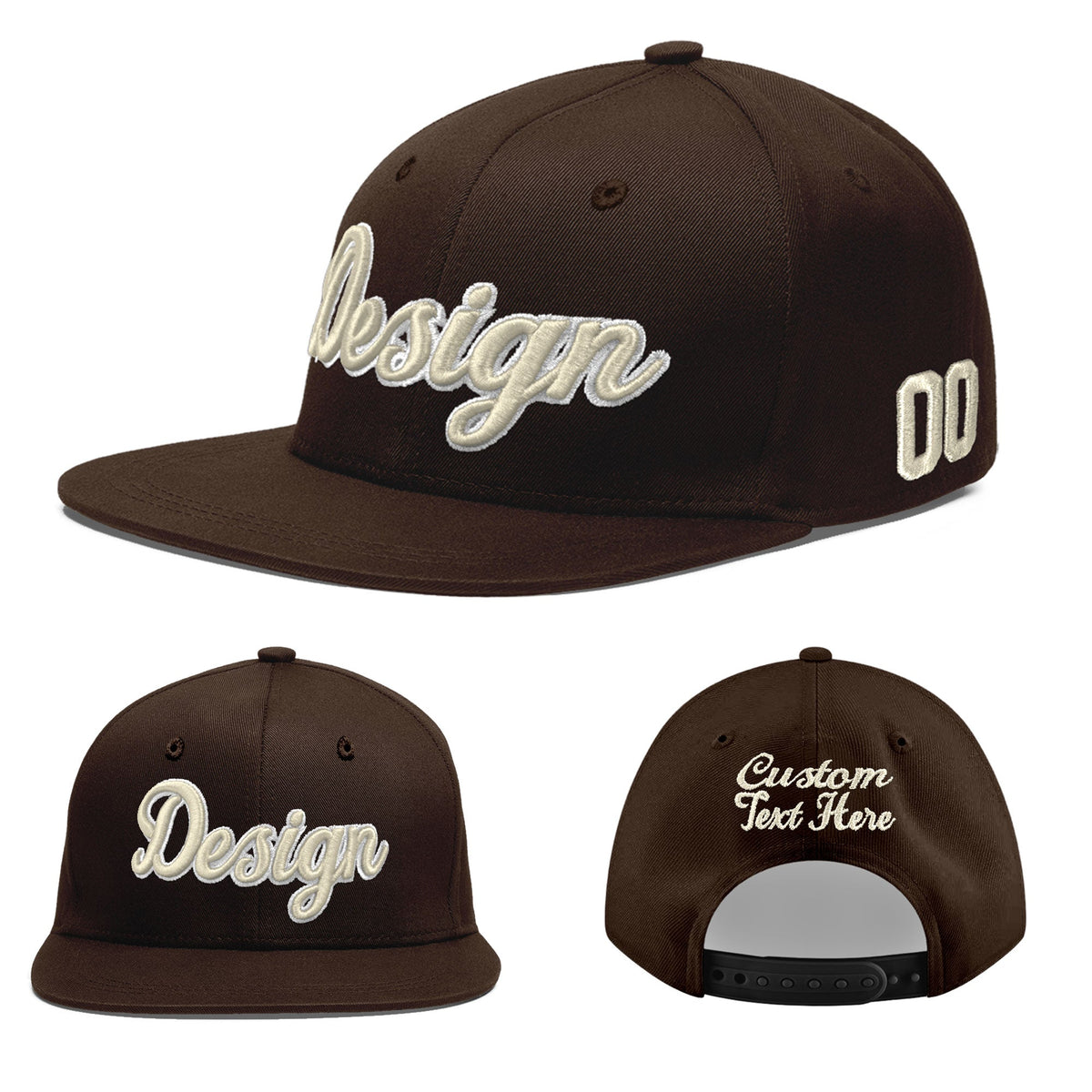 Custom Brown 3D Puff Embroidery Flat Embroidery Casual Sport Baseball Cap
