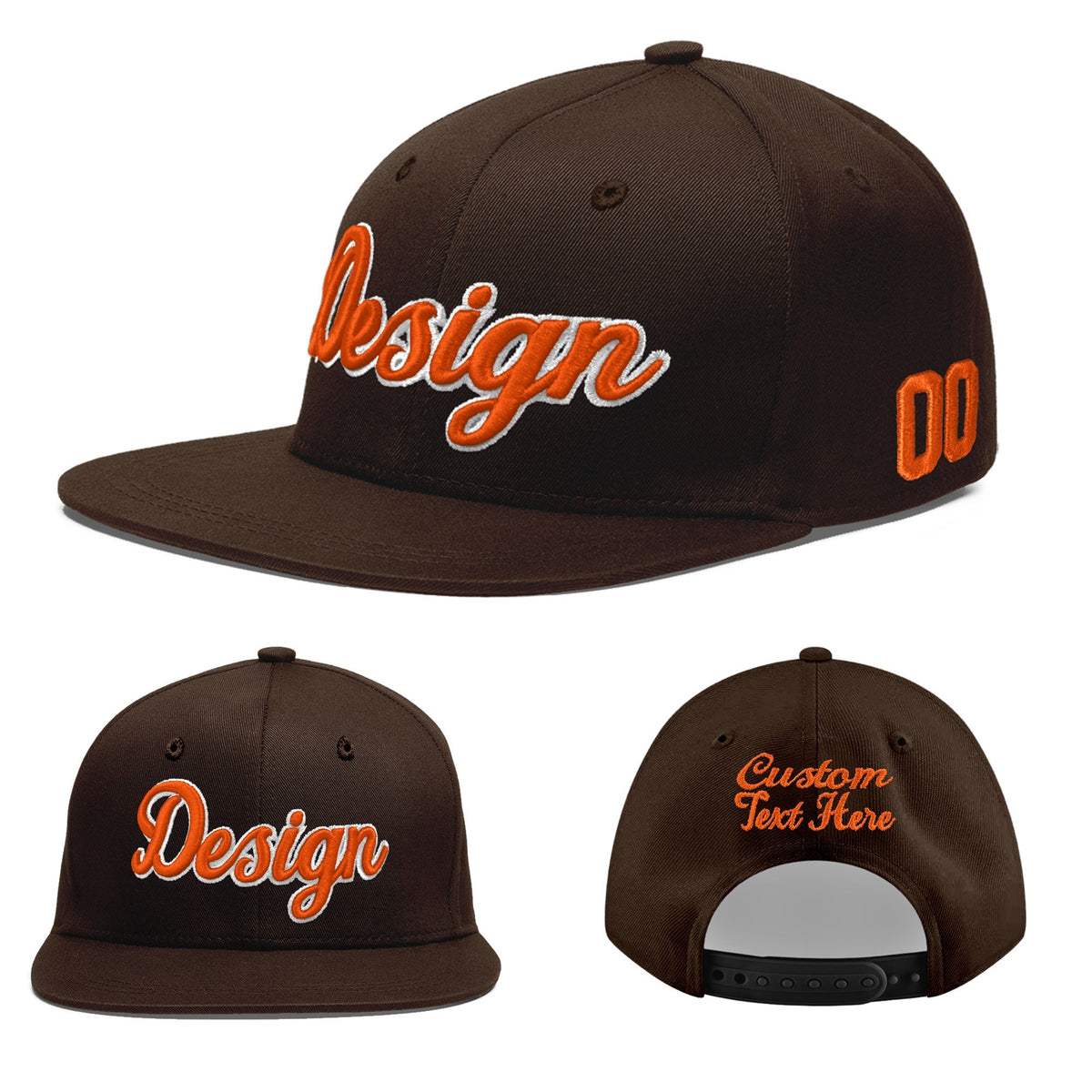 Custom Brown 3D Puff Embroidery Flat Embroidery Casual Sport Baseball Cap