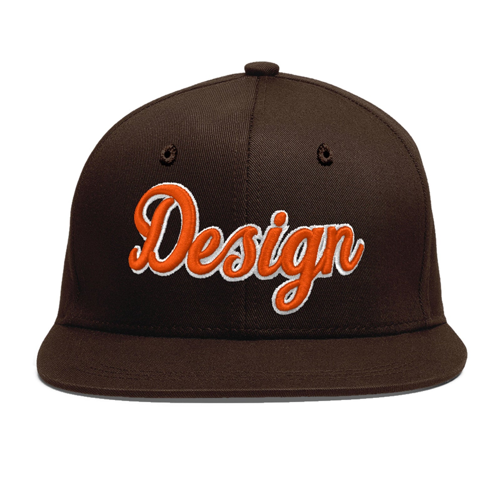 Custom Brown 3D Puff Embroidery Flat Embroidery Casual Sport Baseball Cap