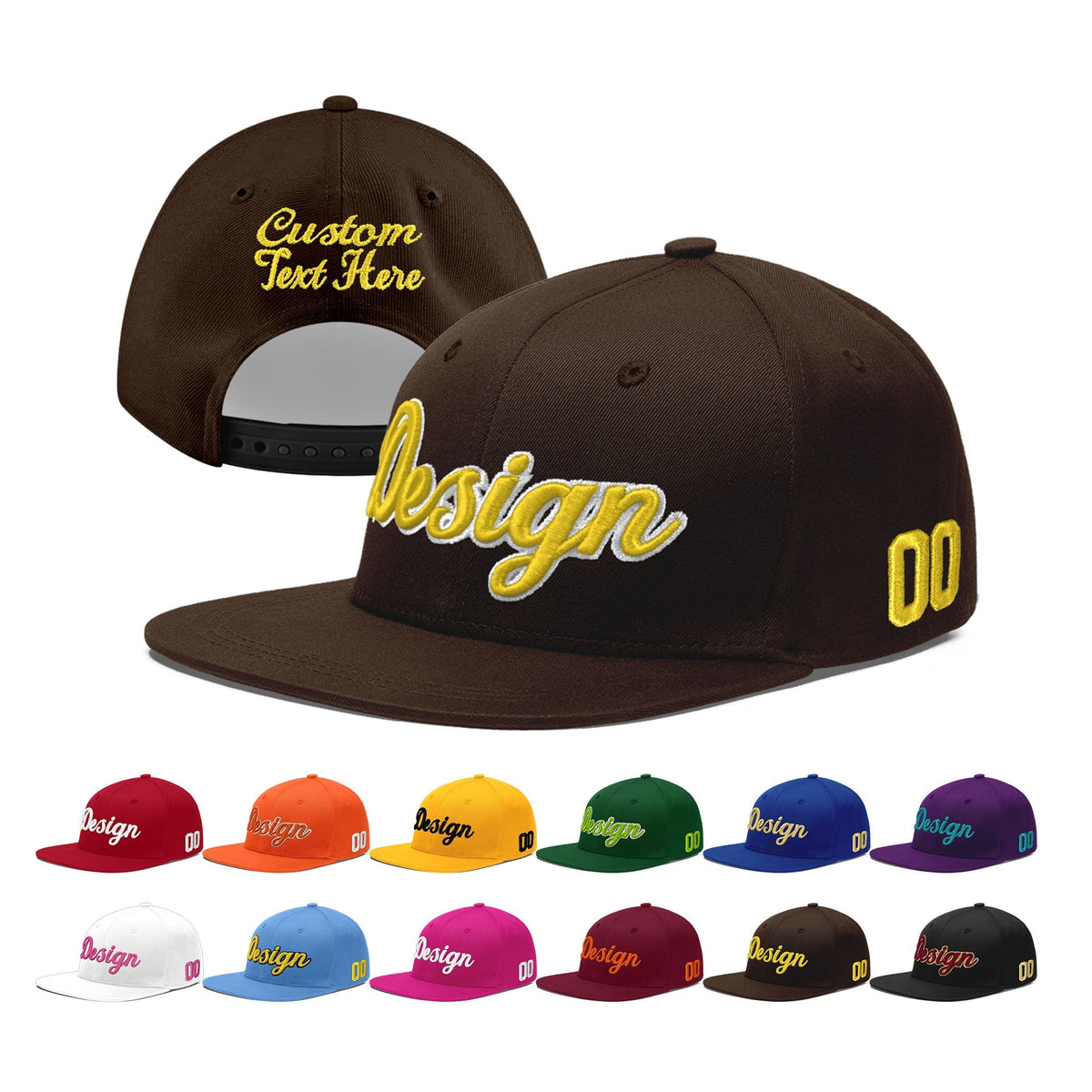 Custom Brown 3D Puff Embroidery Flat Embroidery Casual Sport Baseball Cap
