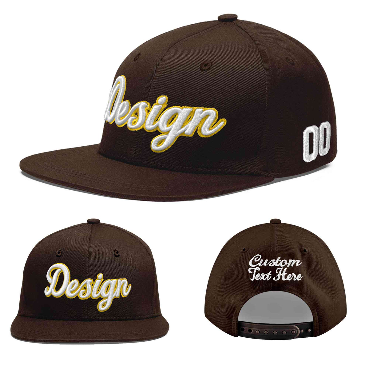 Custom Brown 3D Puff Embroidery Flat Embroidery Casual Sport Baseball Cap