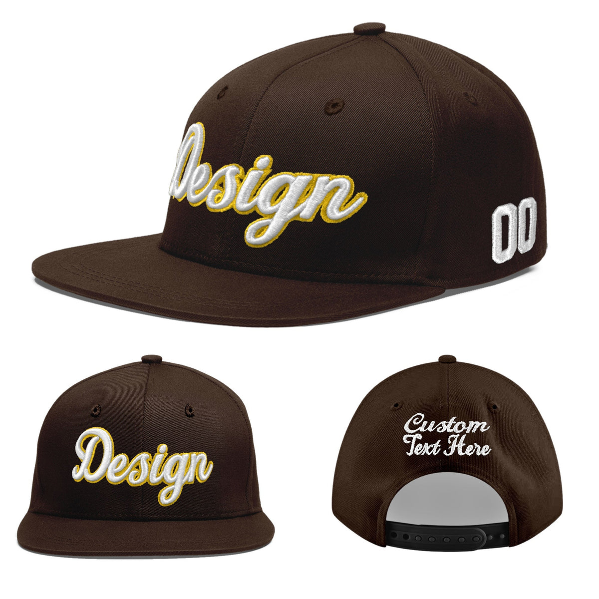 Custom Brown 3D Puff Embroidery Flat Embroidery Casual Sport Baseball Cap