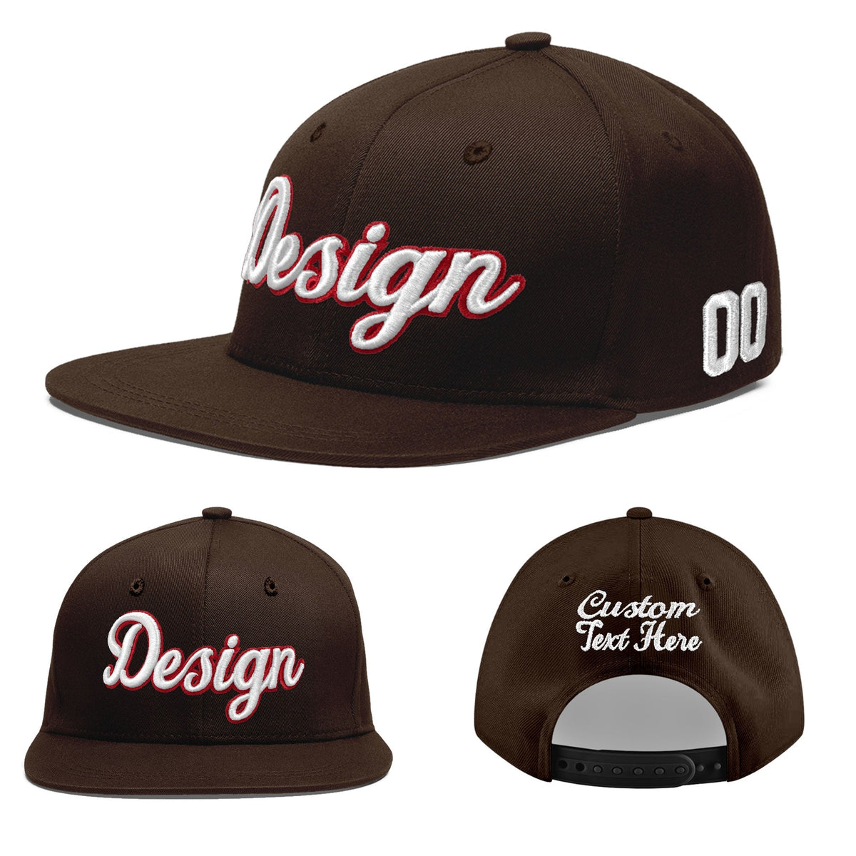 Custom Brown 3D Puff Embroidery Flat Embroidery Casual Sport Baseball Cap