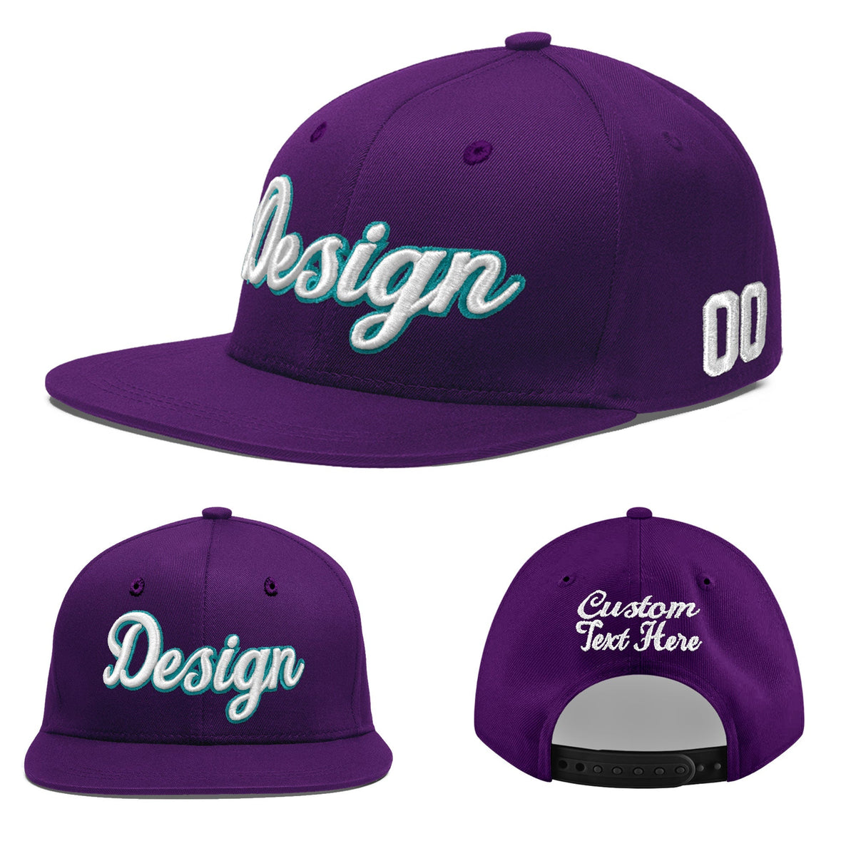 Custom Purple 3D Puff Embroidery Flat Embroidery Casual Sport Baseball Cap