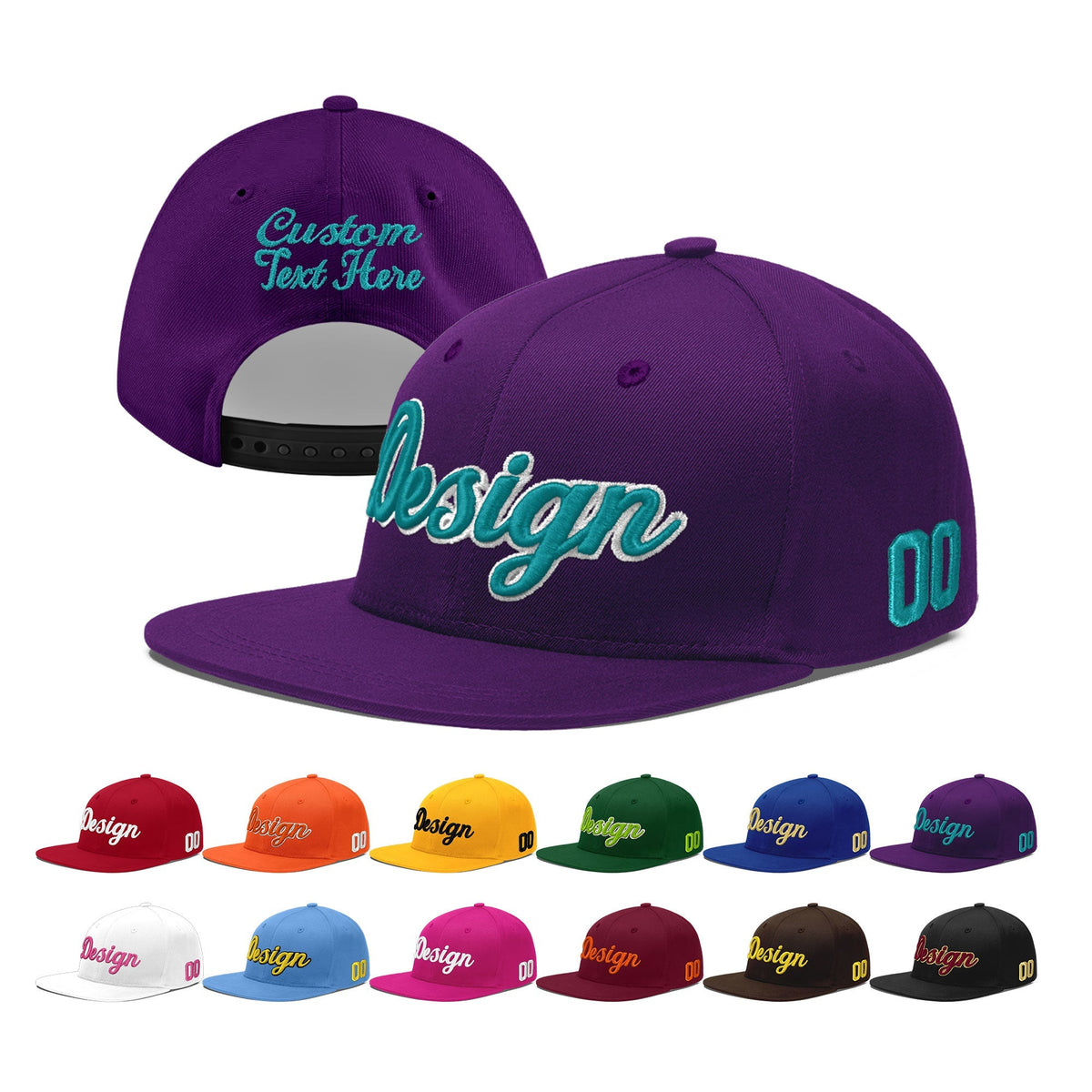 Custom Purple 3D Puff Embroidery Flat Embroidery Casual Sport Baseball Cap