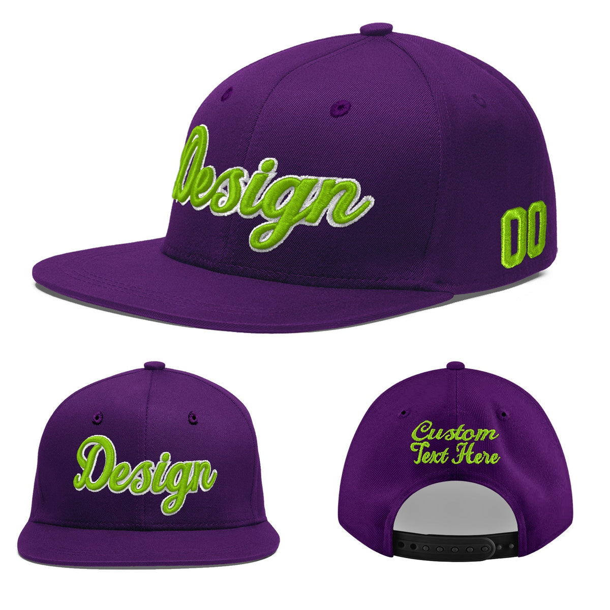 Custom Purple 3D Puff Embroidery Flat Embroidery Casual Sport Baseball Cap