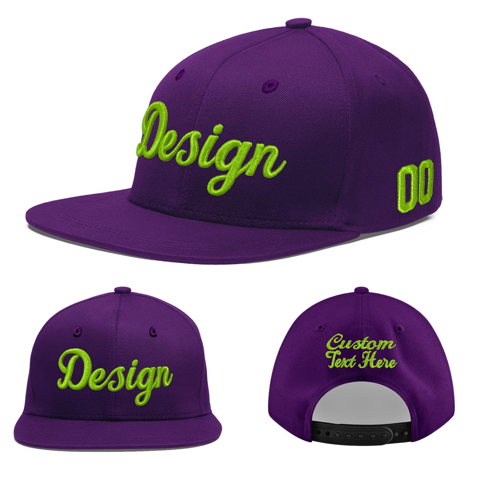 Custom Purple 3D Puff Embroidery Flat Embroidery Casual Sport Baseball Cap