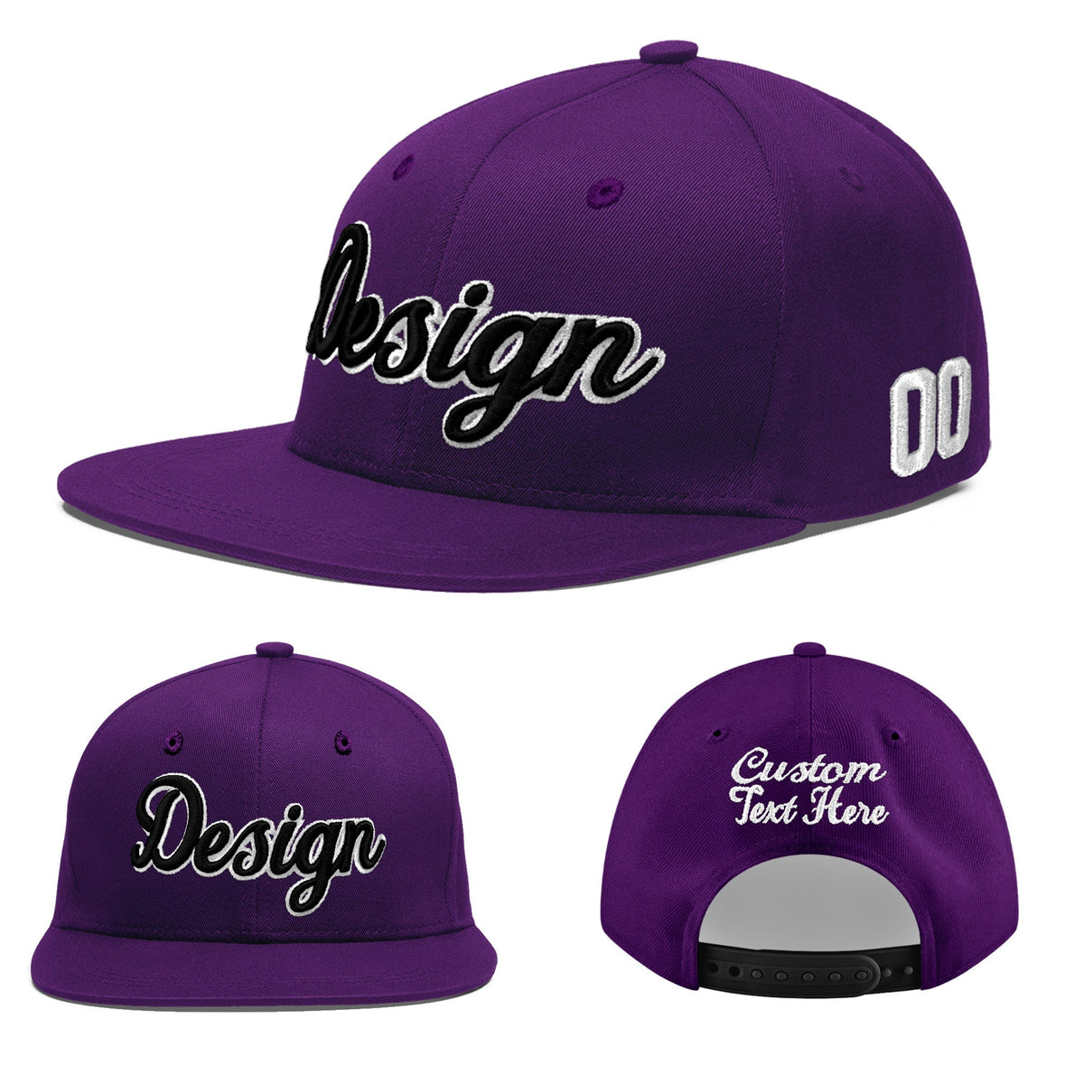 Custom Purple 3D Puff Embroidery Flat Embroidery Casual Sport Baseball Cap