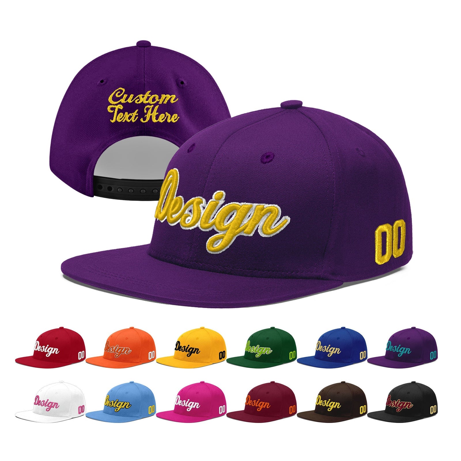 Custom Purple 3D Puff Embroidery Flat Embroidery Casual Sport Baseball Cap