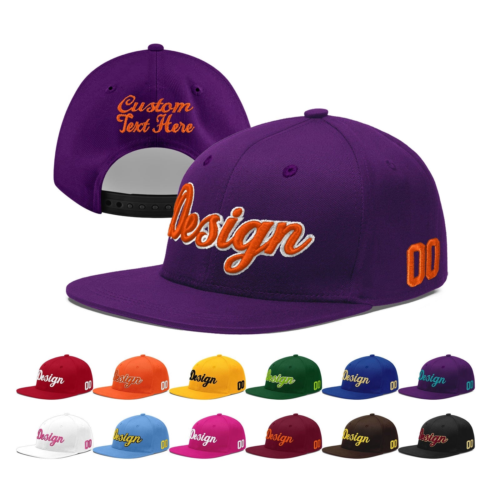 Custom Purple 3D Puff Embroidery Flat Embroidery Casual Sport Baseball Cap