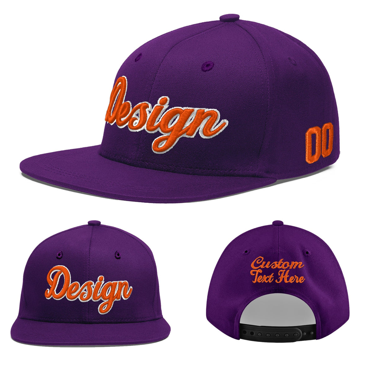 Custom Purple 3D Puff Embroidery Flat Embroidery Casual Sport Baseball Cap