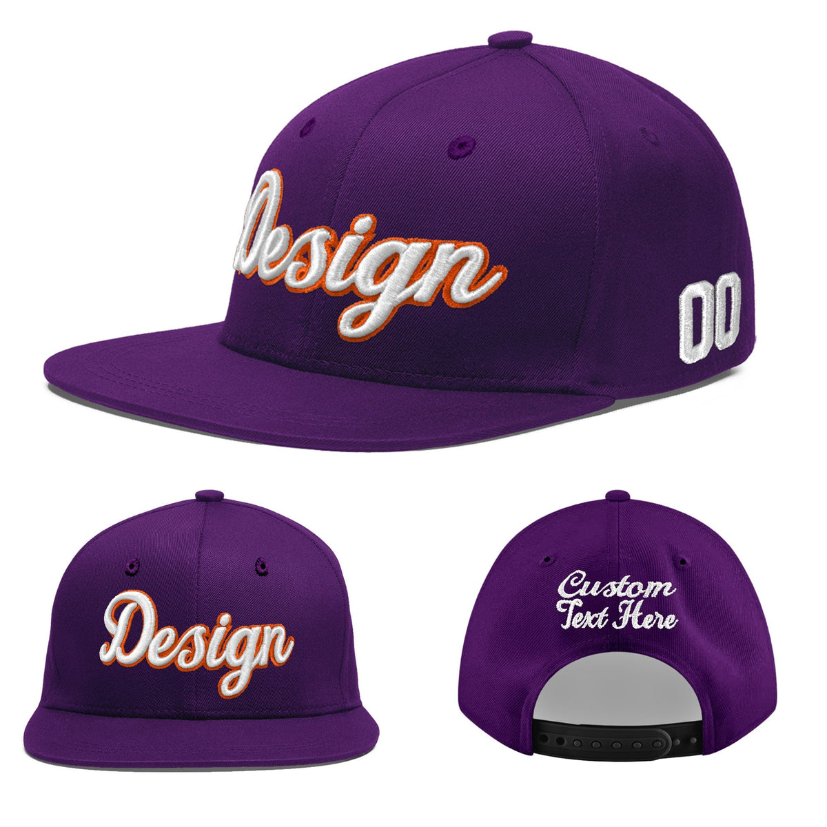 Custom Purple 3D Puff Embroidery Flat Embroidery Casual Sport Baseball Cap