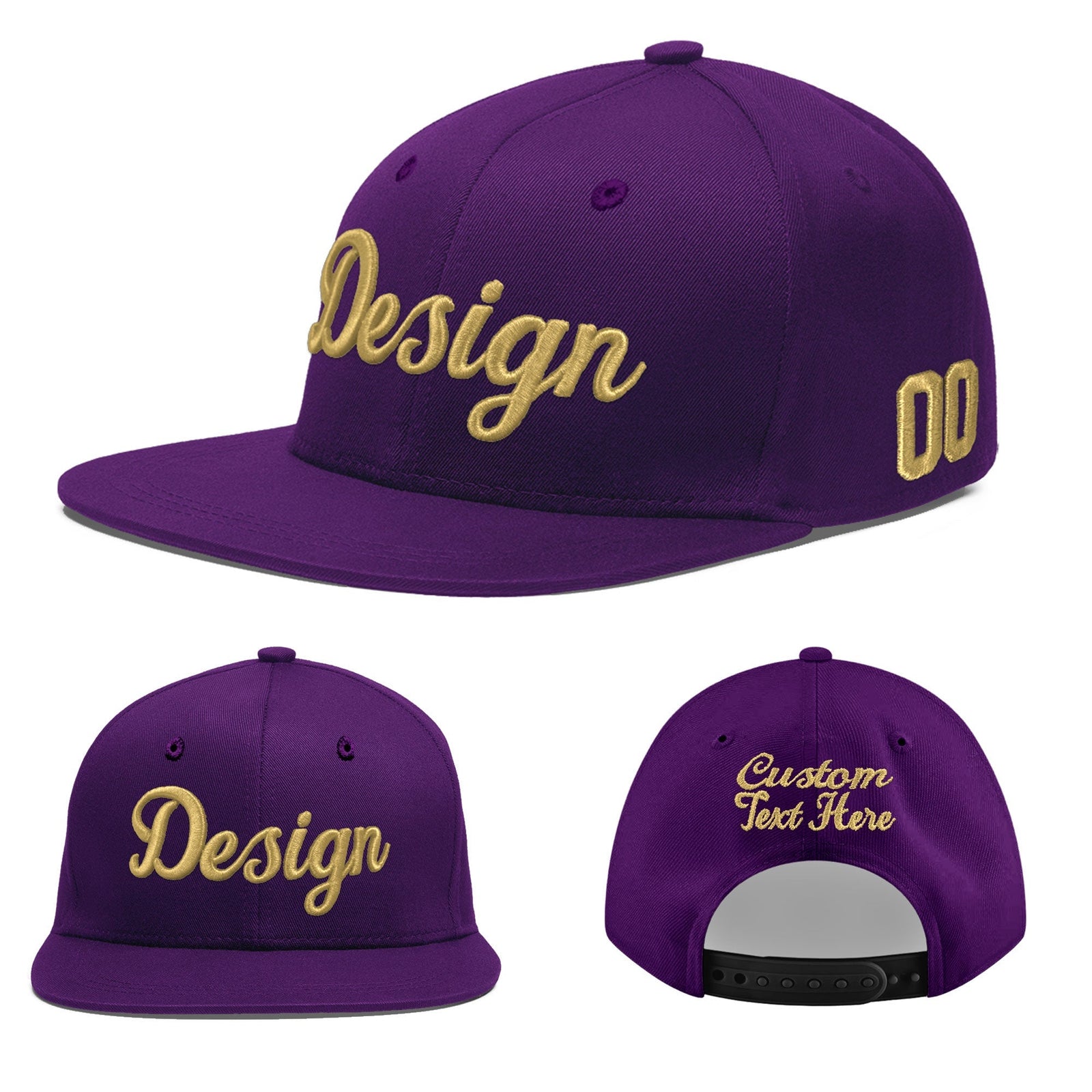 Custom Purple 3D Puff Embroidery Flat Embroidery Casual Sport Baseball Cap