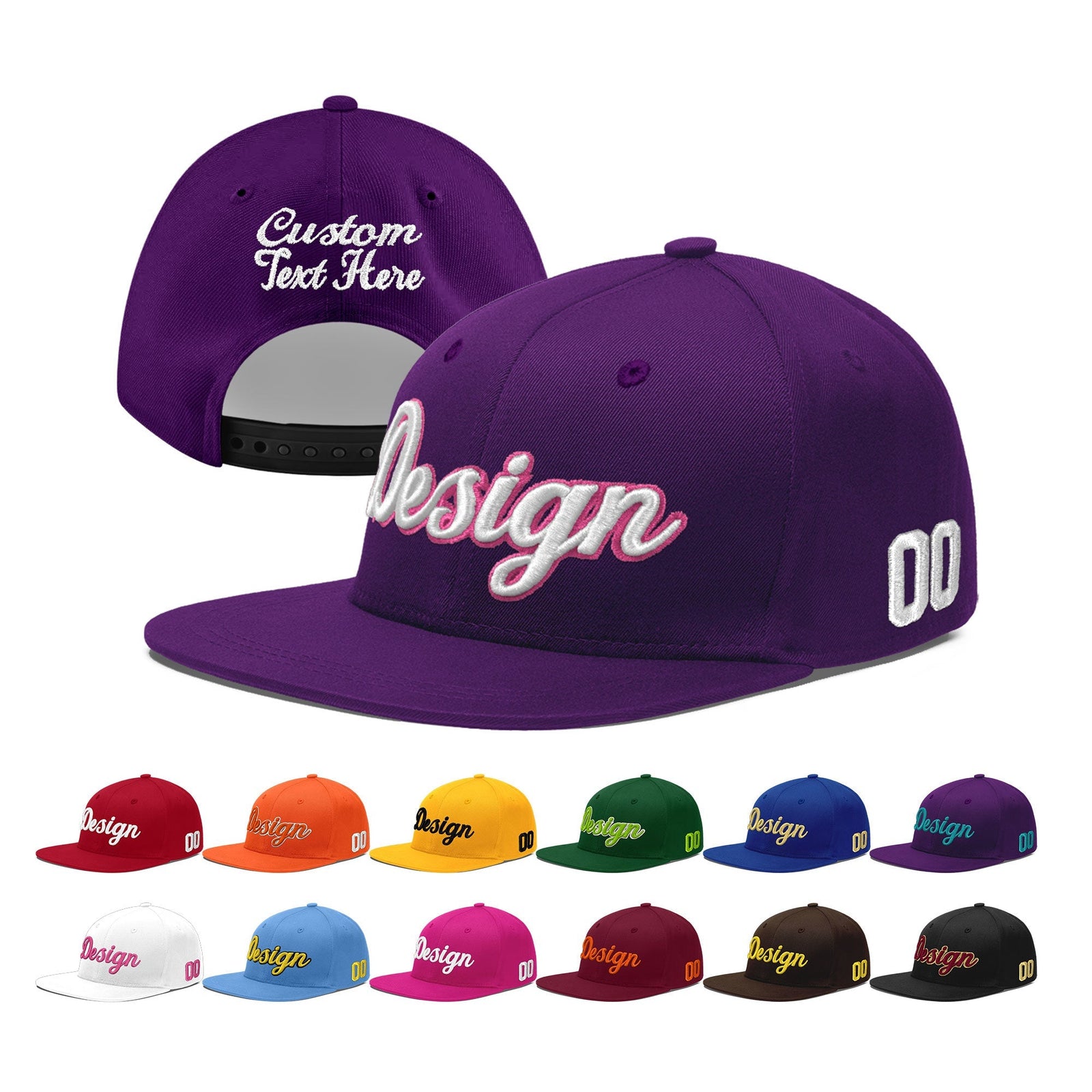 Custom Purple 3D Puff Embroidery Flat Embroidery Casual Sport Baseball Cap