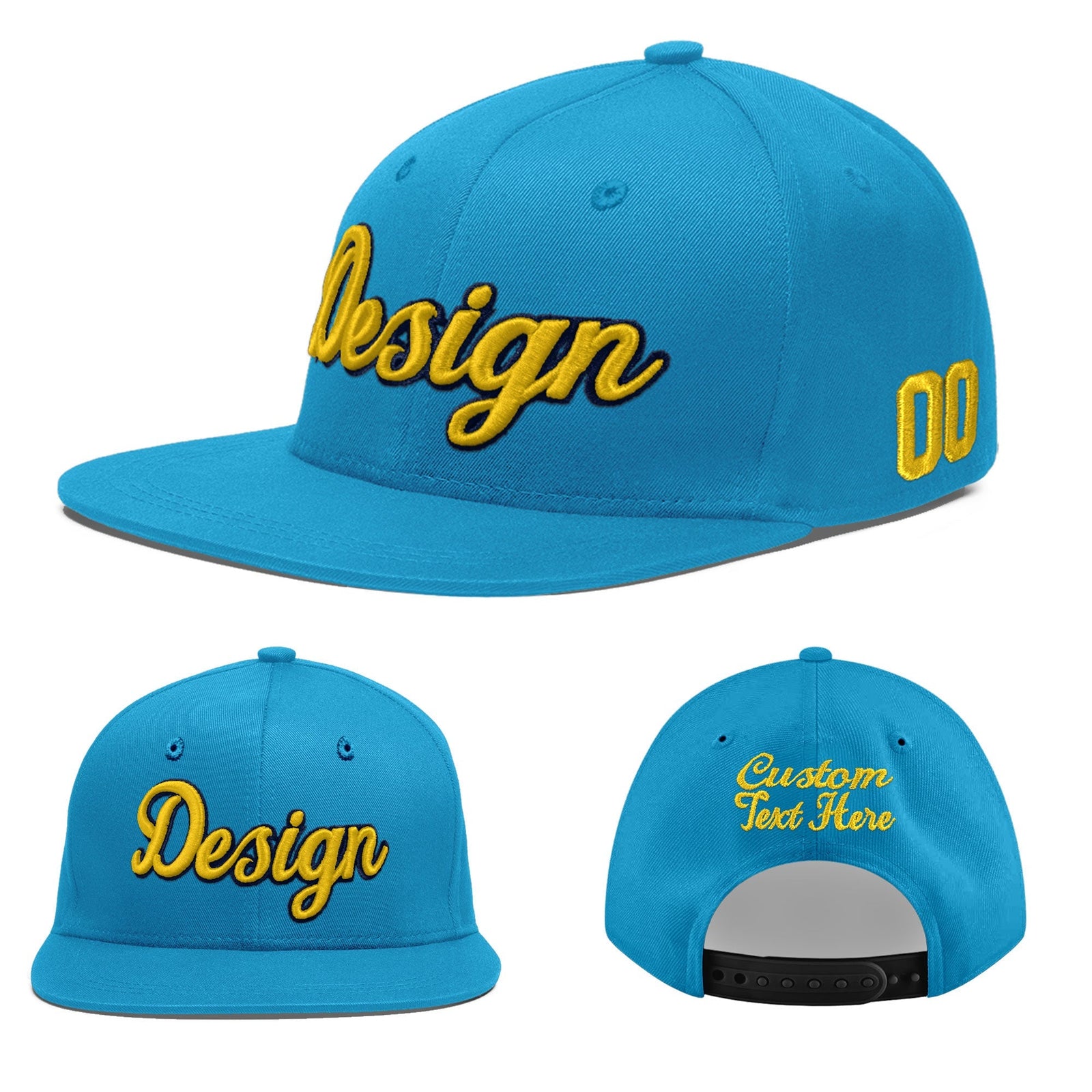 Custom Light Blue 3D Puff Embroidery Flat Embroidery Casual Sport Baseball Cap