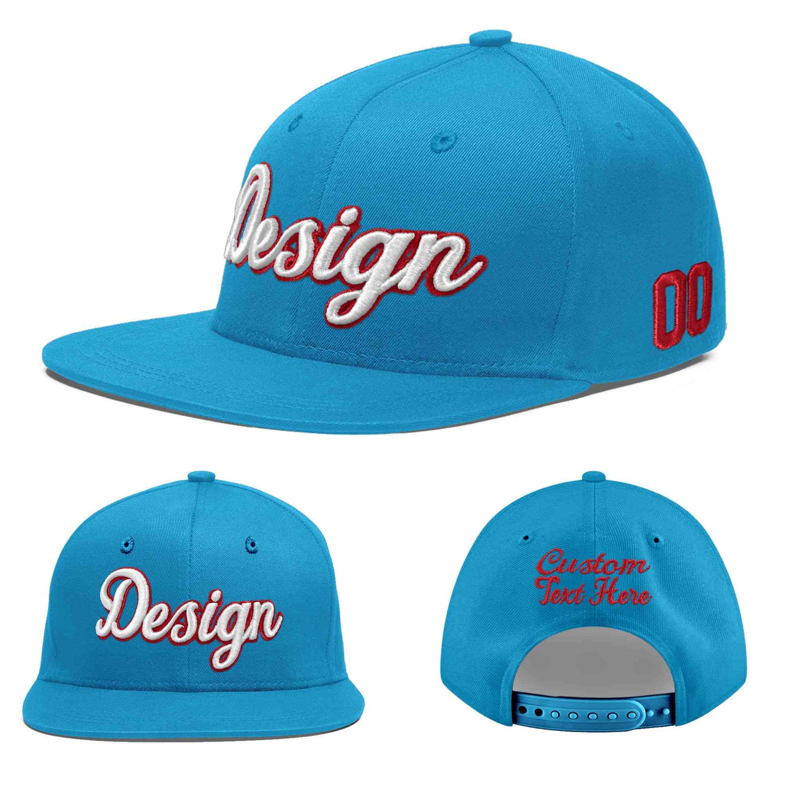 Custom Light Blue 3D Puff Embroidery Flat Embroidery Casual Sport Baseball Cap