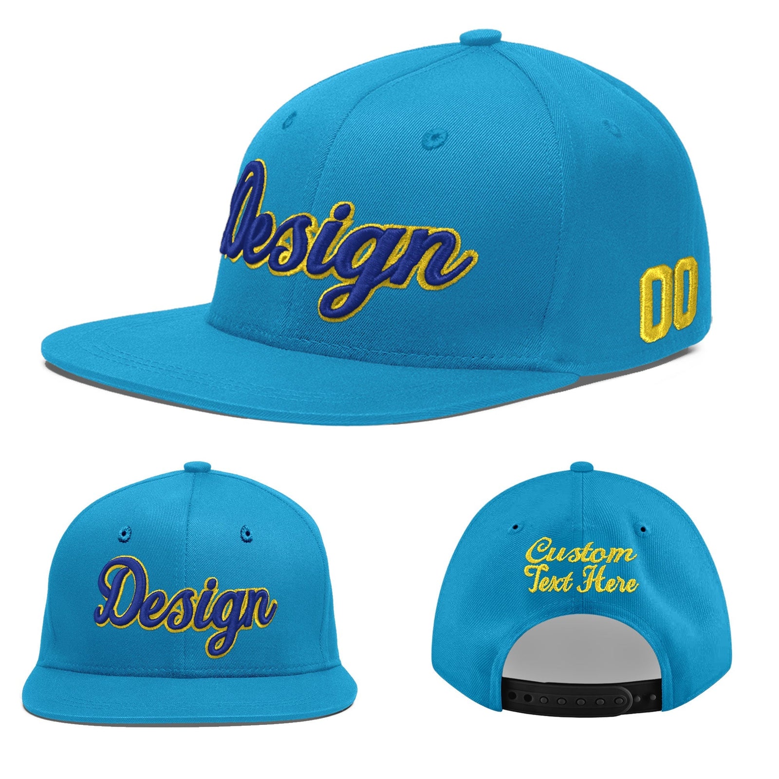 Custom Light Blue 3D Puff Embroidery Flat Embroidery Casual Sport Baseball Cap