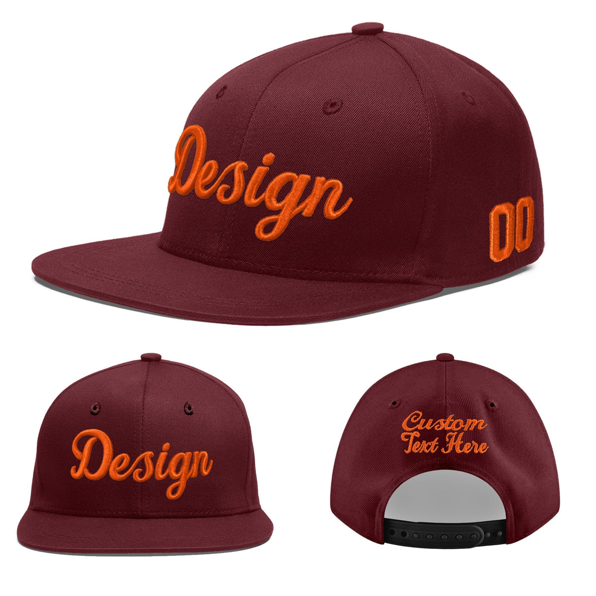 Custom Maroon 3D Puff Embroidery Flat Embroidery Casual Sport Baseball Cap