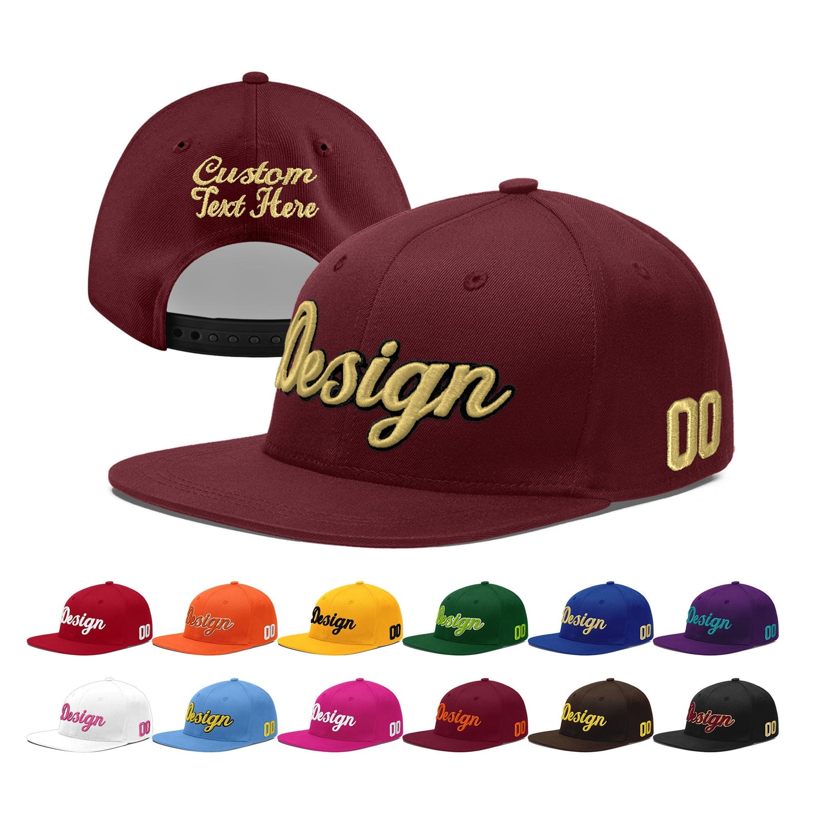 Custom Maroon 3D Puff Embroidery Flat Embroidery Casual Sport Baseball Cap