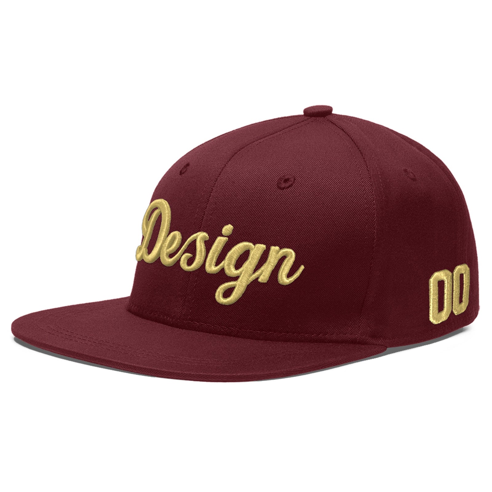 Custom Maroon 3D Puff Embroidery Flat Embroidery Casual Sport Baseball Cap