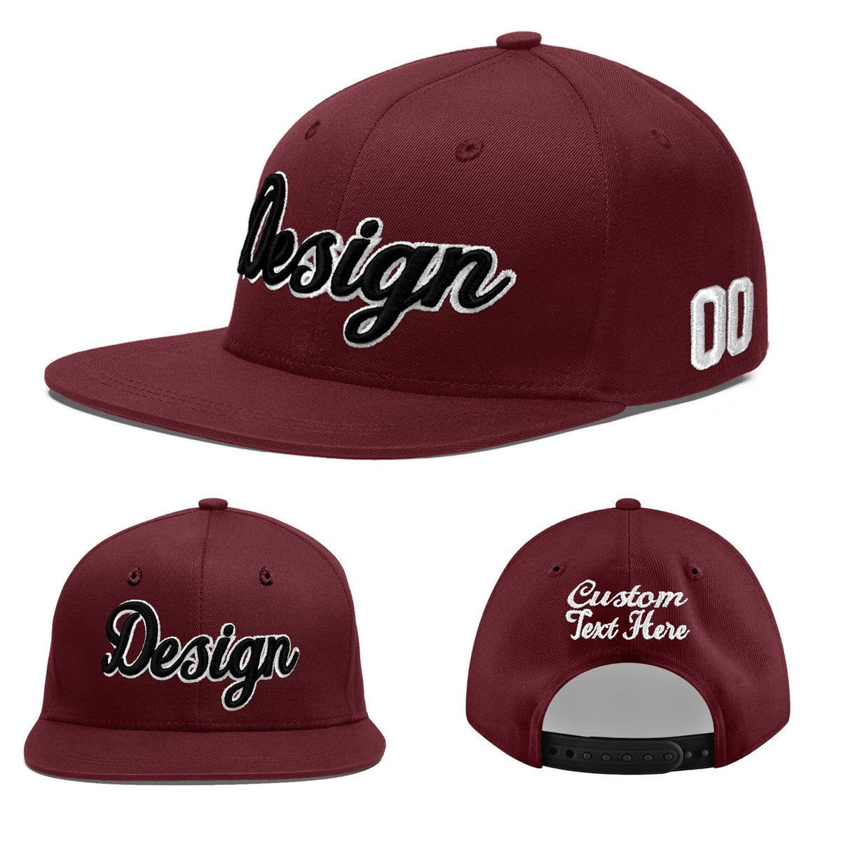 Custom Maroon 3D Puff Embroidery Flat Embroidery Casual Sport Baseball Cap