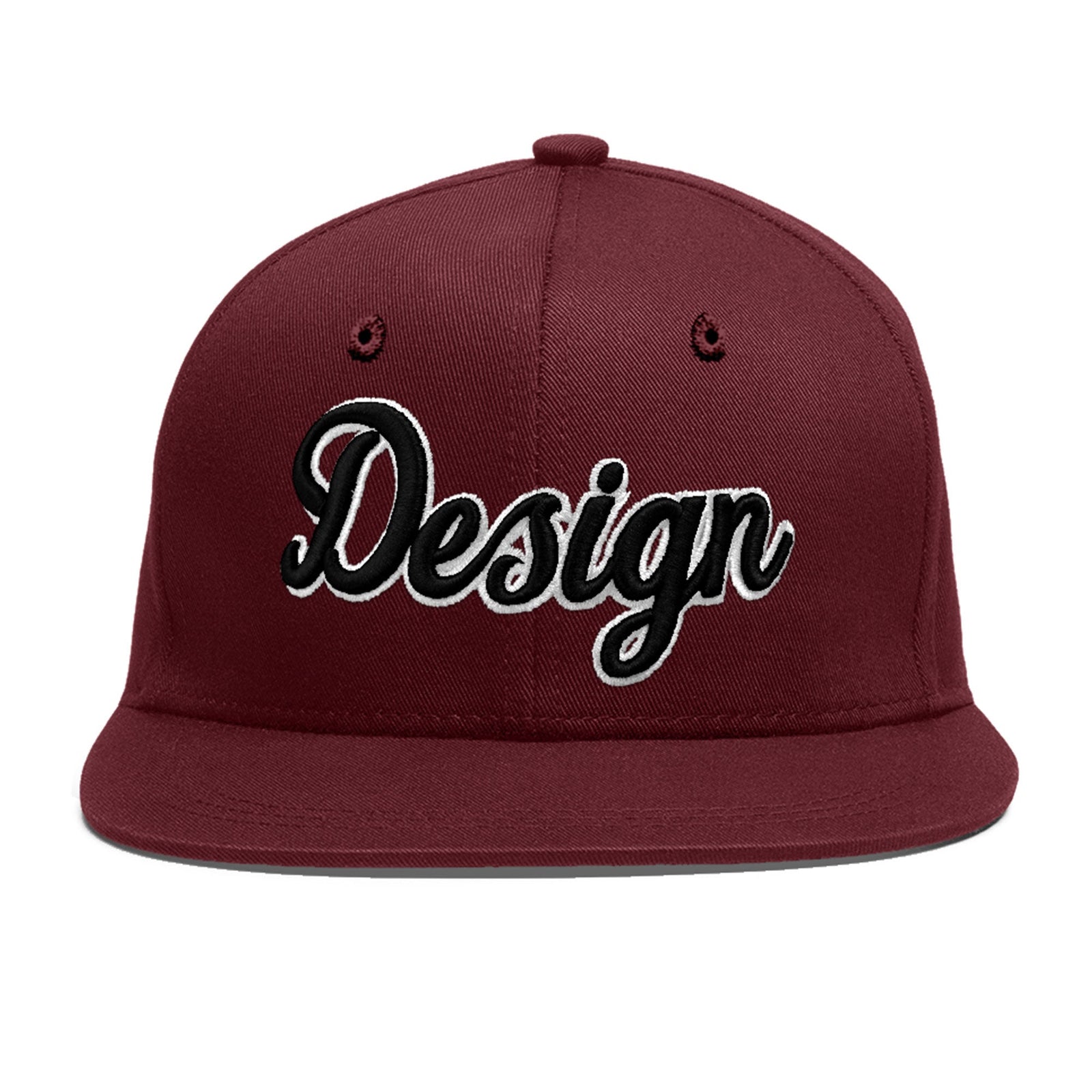 Custom Maroon 3D Puff Embroidery Flat Embroidery Casual Sport Baseball Cap